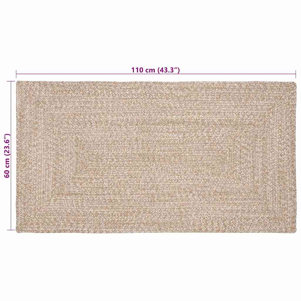 Tappeto da Area Naturale e Bianco 60 x 110 cm Juta