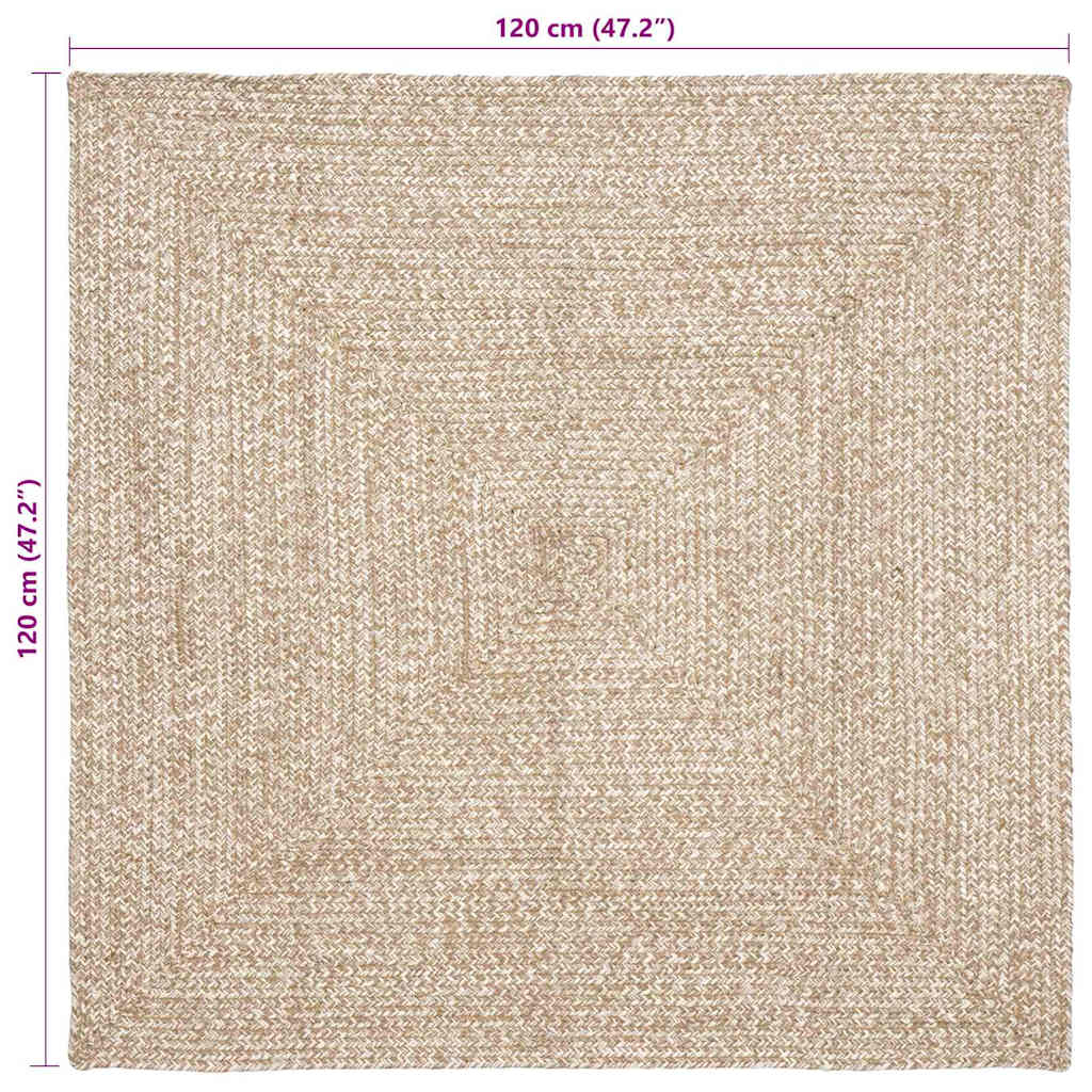 Tappeto da Area Naturale e Bianco 120 x 120 cm Juta