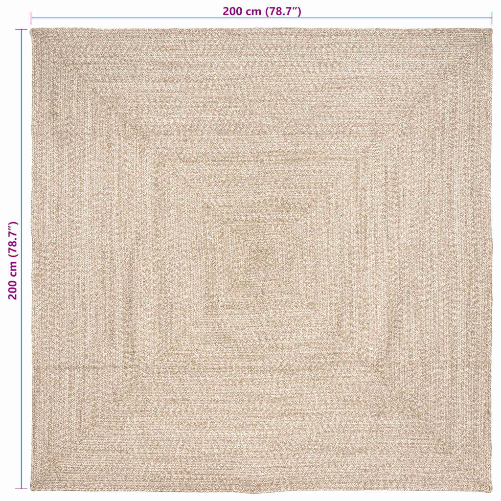 Tappeto da Area Naturale e Bianco 200 x 200 cm Juta
