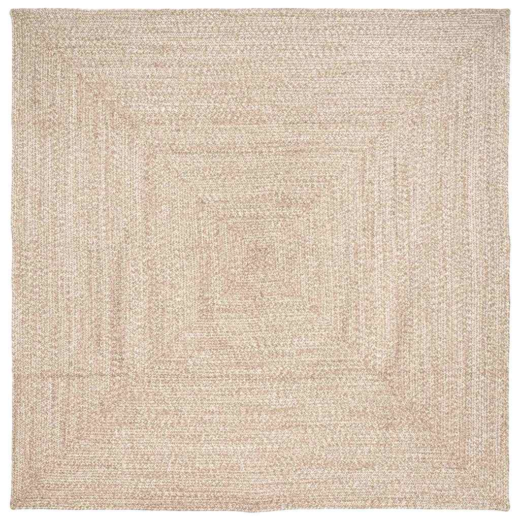 Tappeto da Area Naturale e Bianco 240 x 240 cm Juta