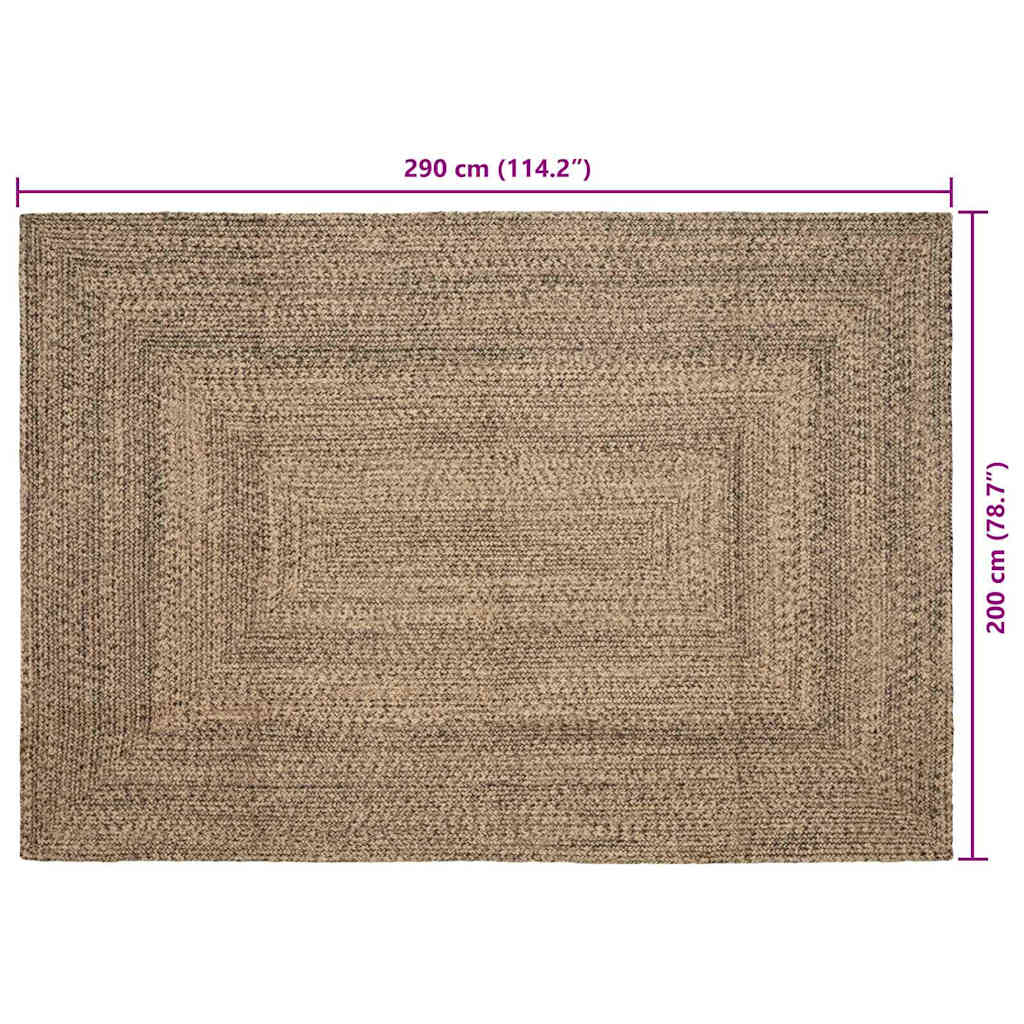 Tappeto da Area Naturale e Nero 200 x 290 cm Juta