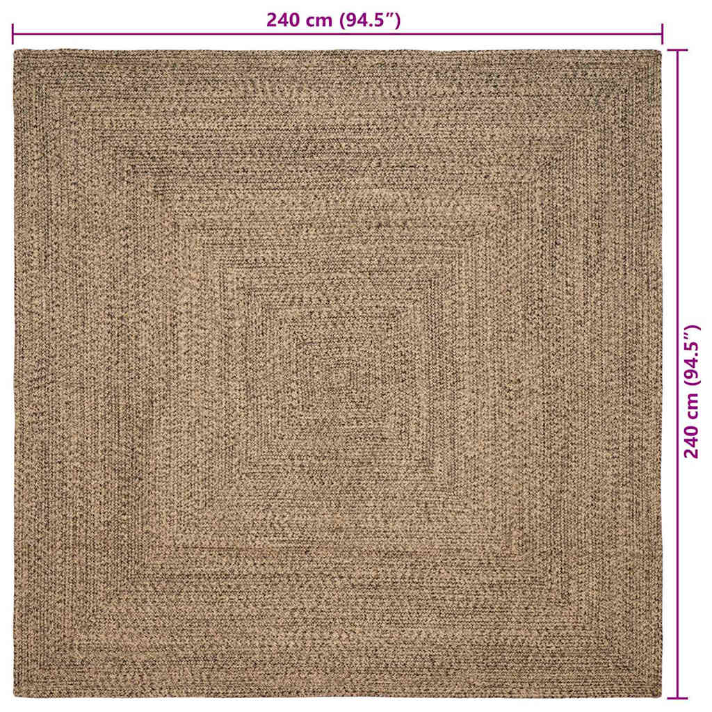 Tappeto da Area Naturale e Nero 240 x 240 cm Juta