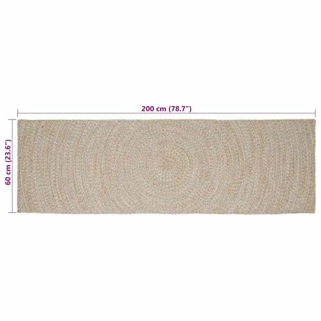 Tappeto da Area Naturale e Bianco 60 x 200 cm Juta