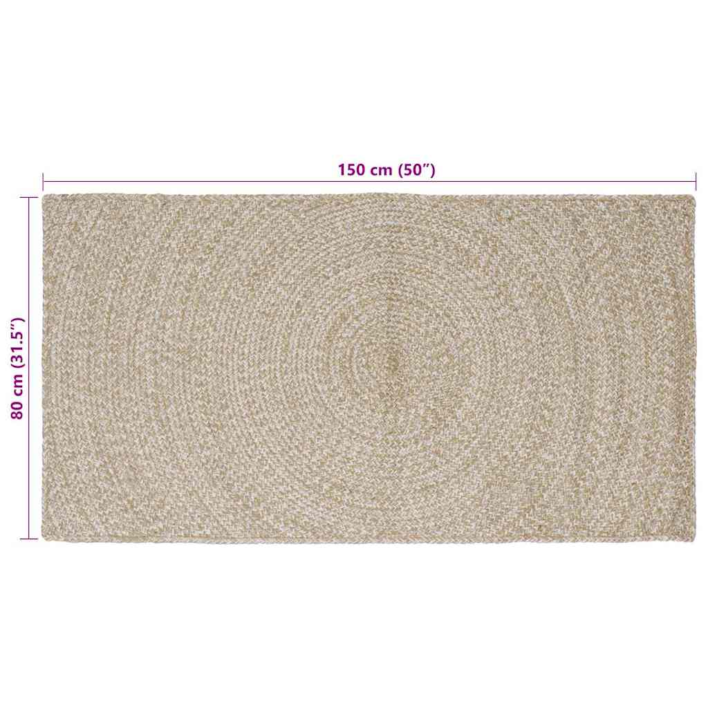 Tappeto da Area Naturale e Bianco 80 x 150 cm Juta