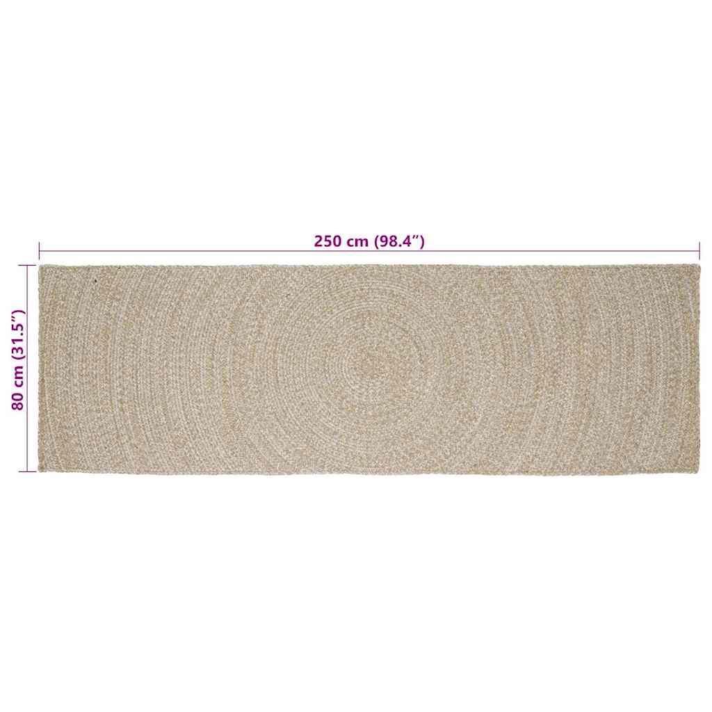 Tappeto da Area Naturale e Bianco 80 x 250 cm Juta