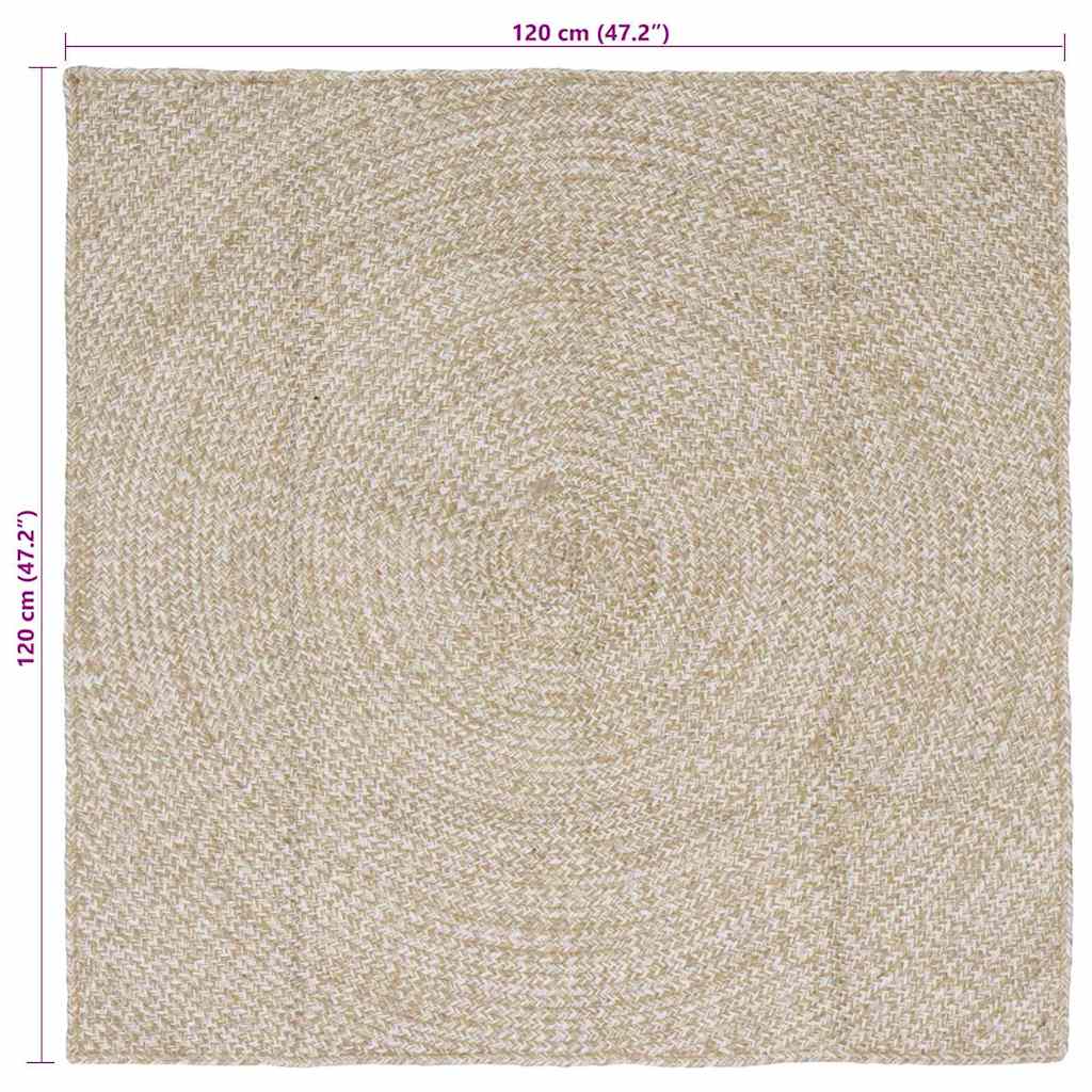 Tappeto da Area Naturale e Bianco 120 x 120 cm Juta