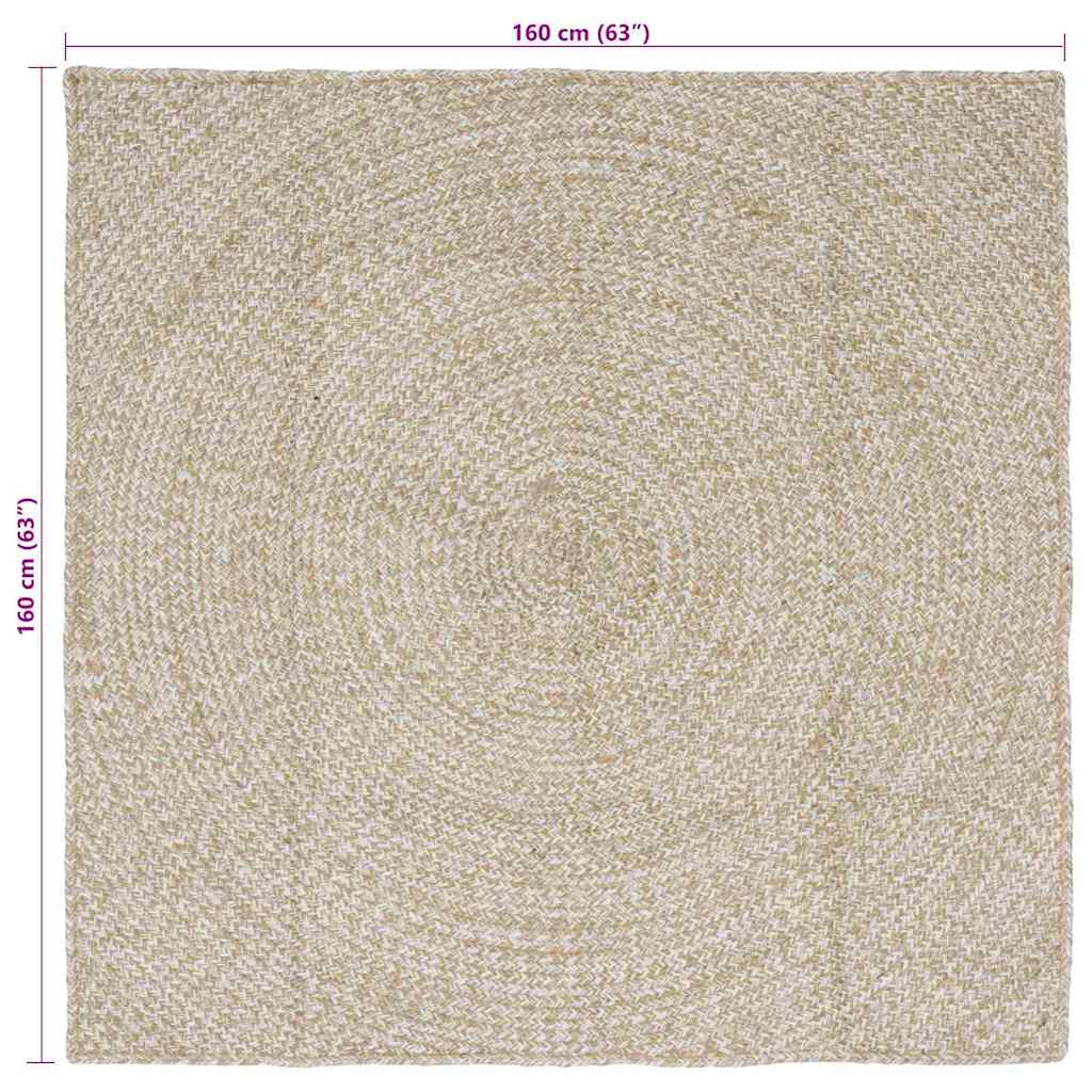 Tappeto da Area Naturale e Bianco 160 x 160 cm Juta