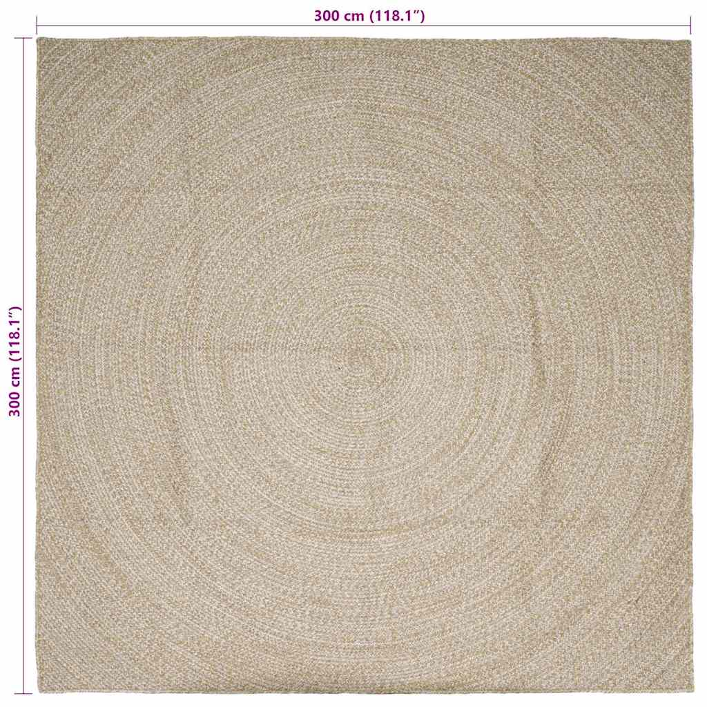 Tappeto da Area Naturale e Bianco 300 x 300 cm Juta