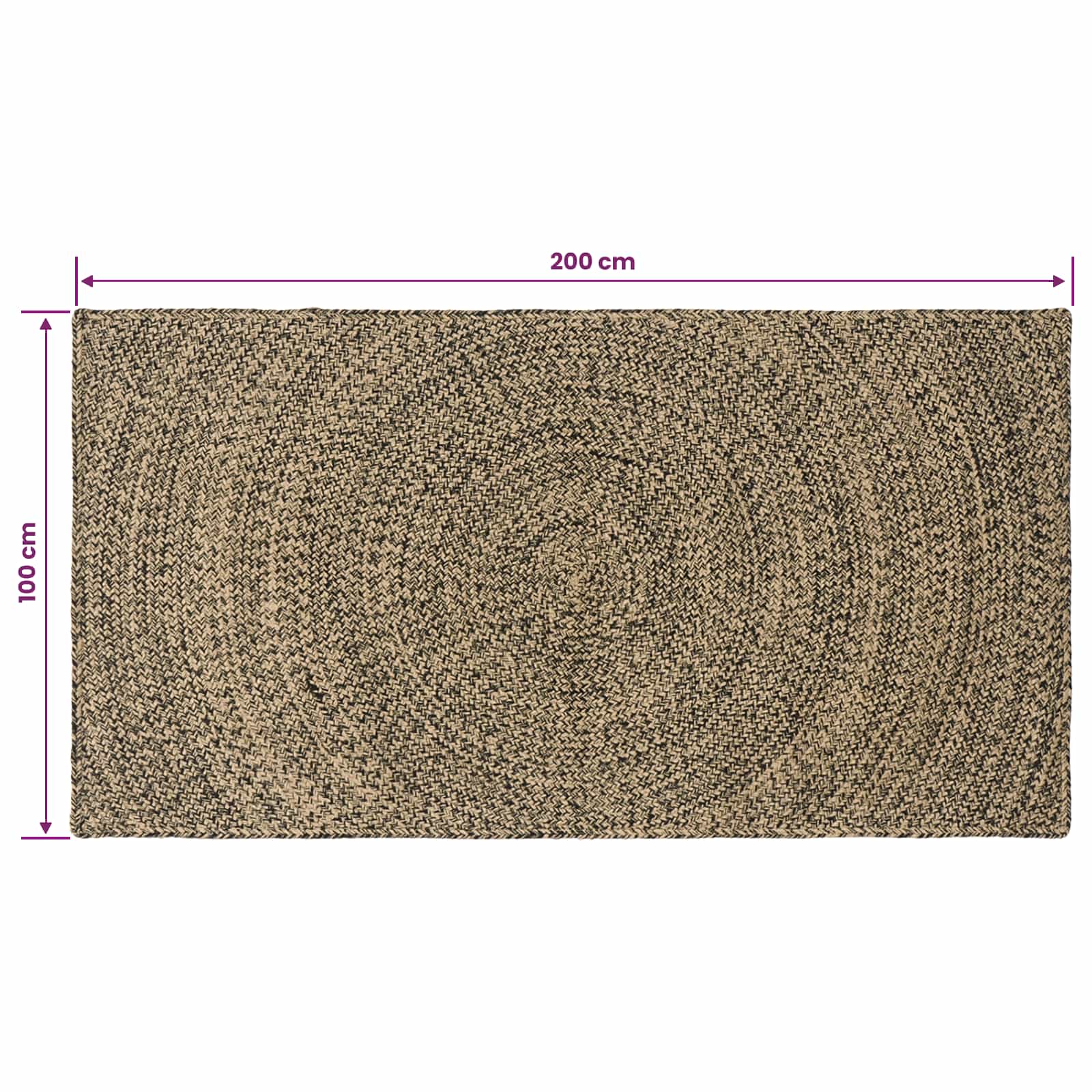 Tappeto da Area Naturale e Nero 100 x 200 cm Juta