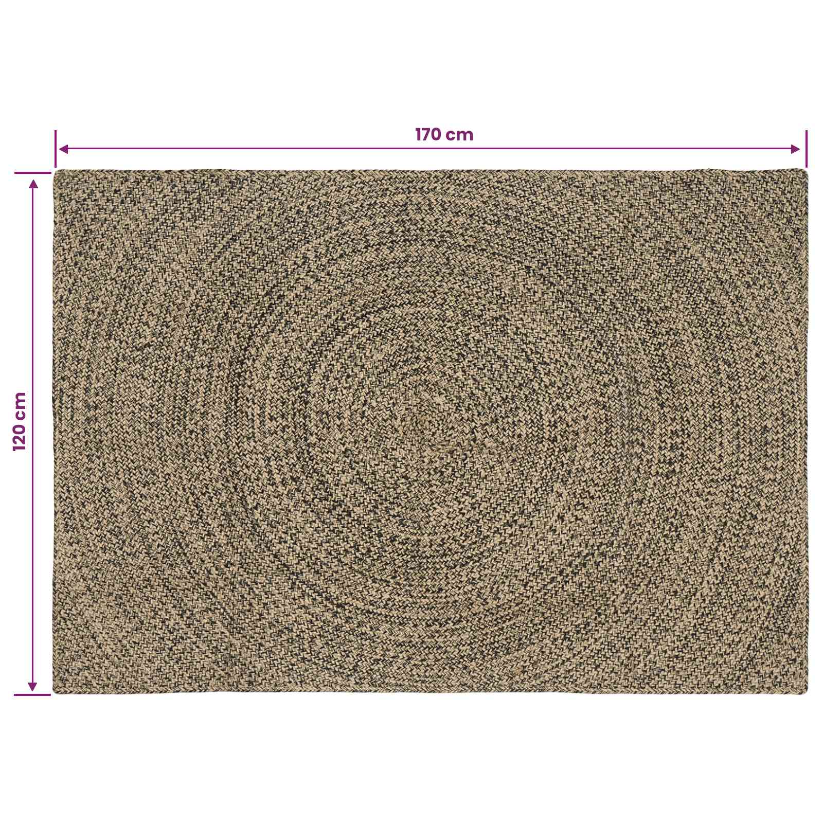 Tappeto da Area Naturale e Nero 120 x 170 cm Juta