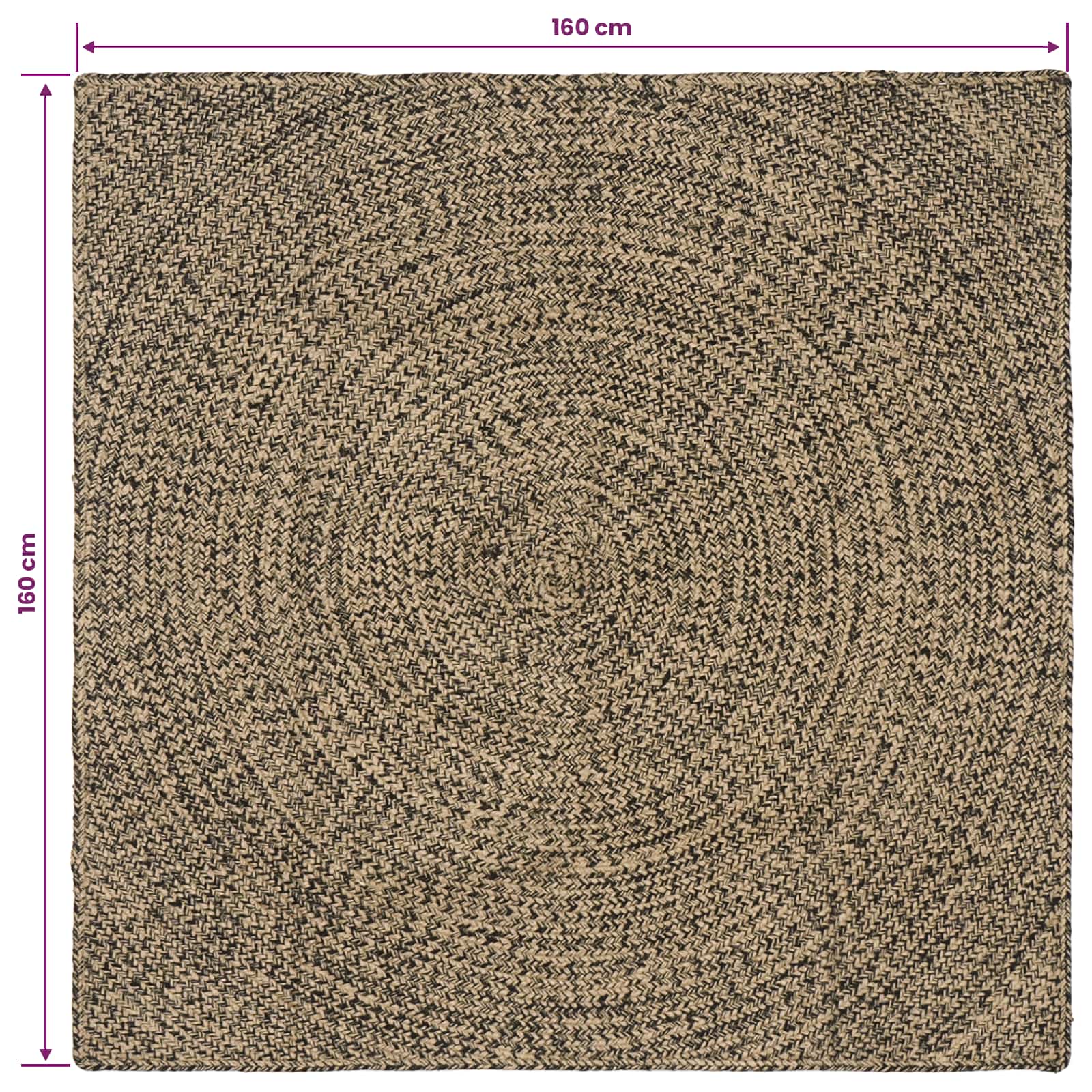 Tappeto da Area Naturale e Nero 160 x 160 cm Juta