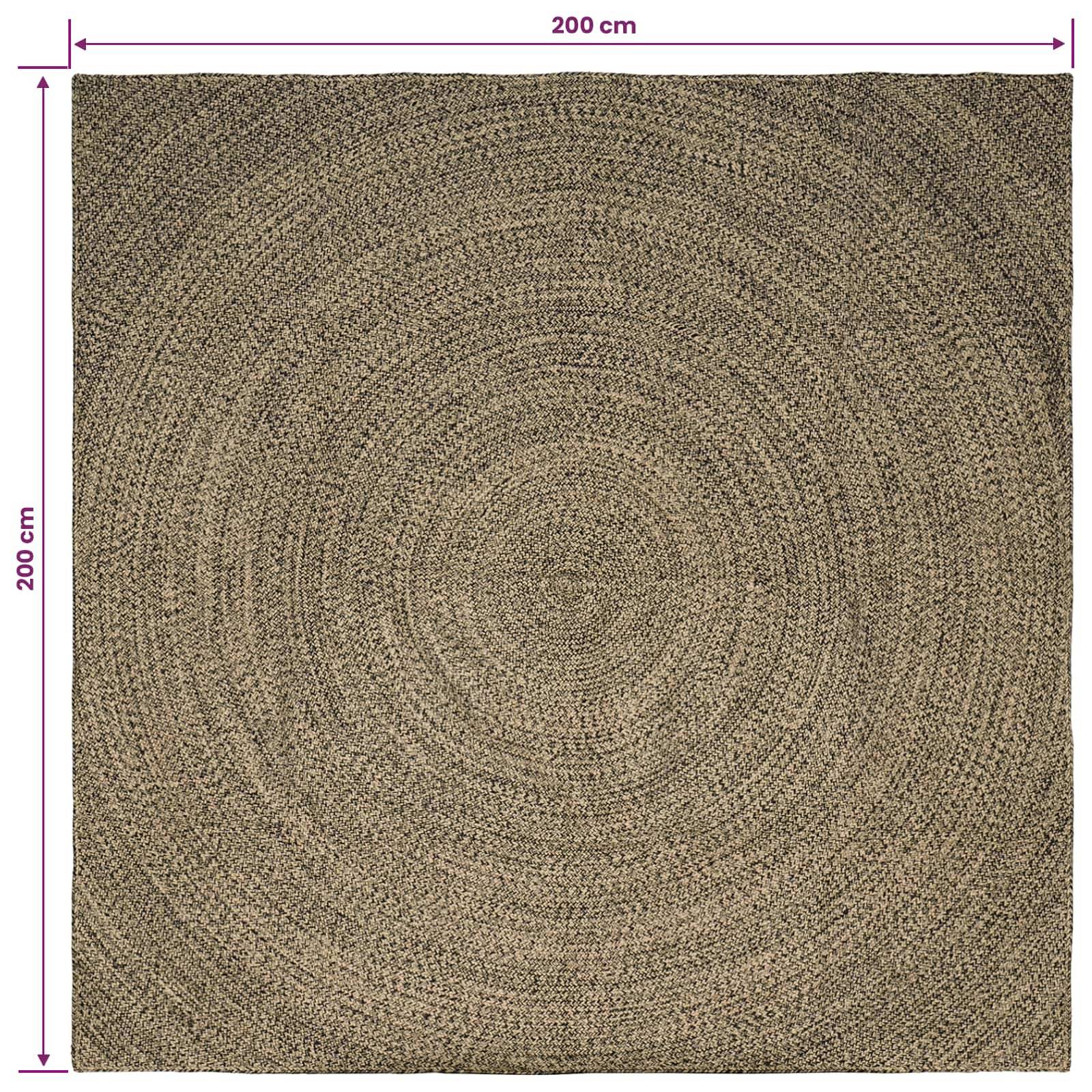 Tappeto da Area Naturale e Nero 200 x 200 cm Juta