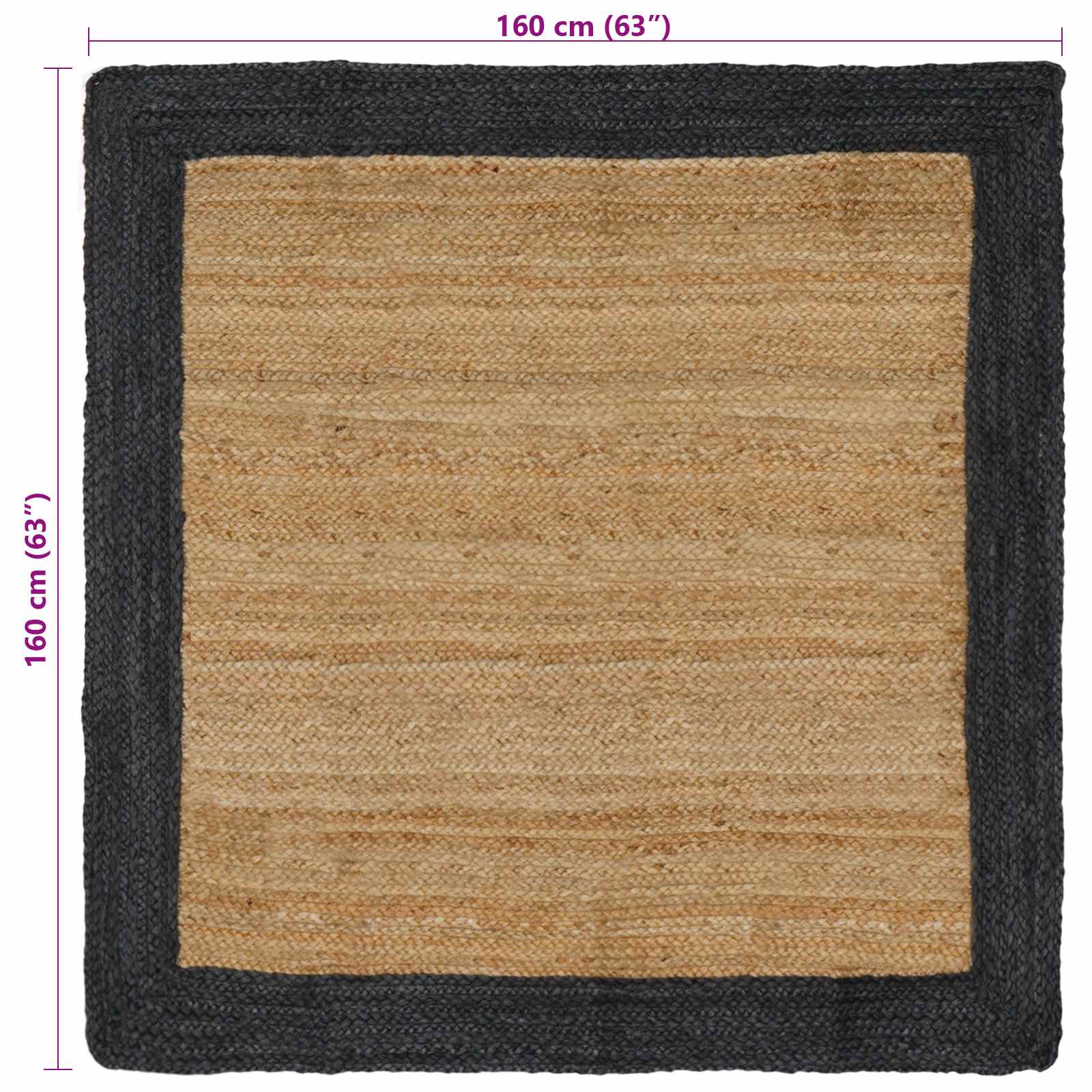 Tappeto da Area Grigio Scuro 160 x 160 cm Juta