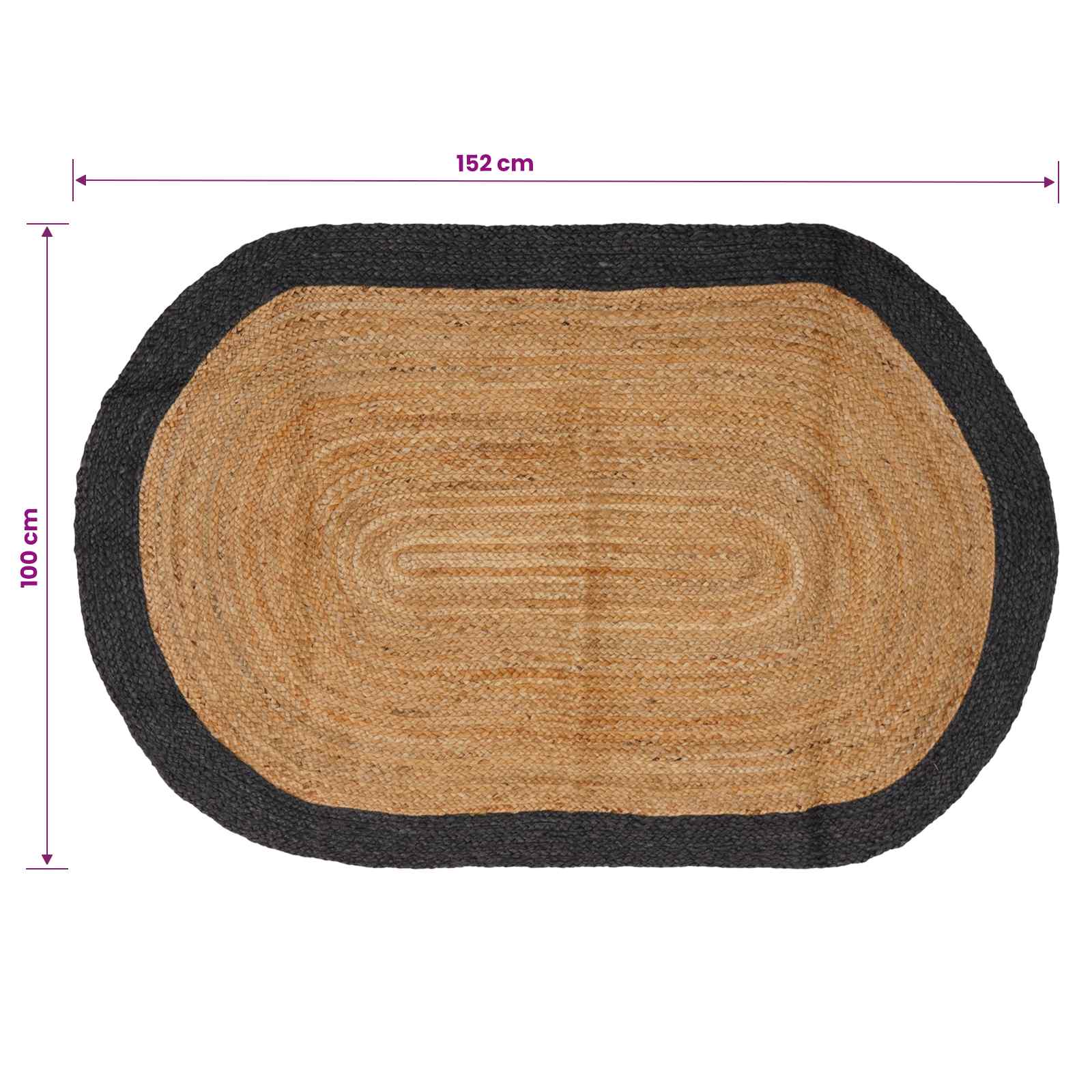 Tappeto da Area Grigio Scuro 100 x 152 cm Juta