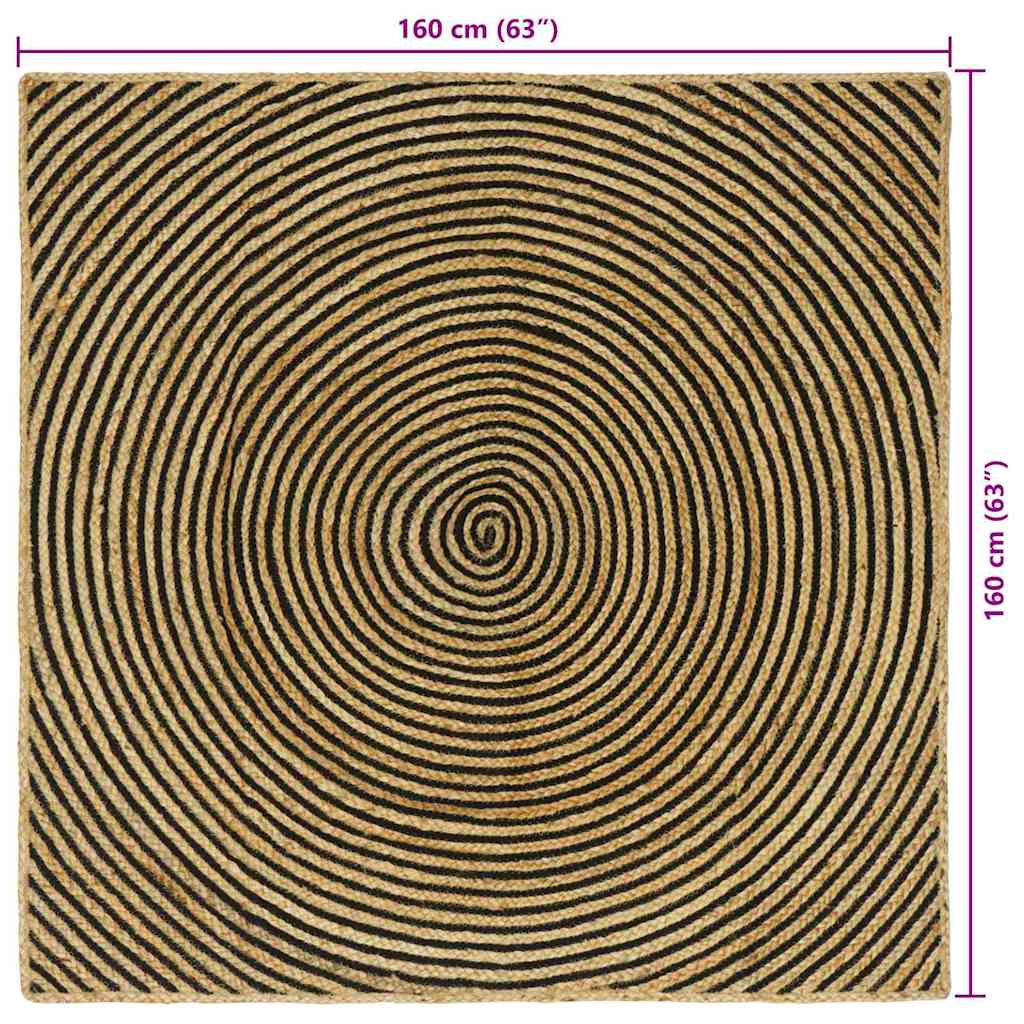 Tappeto da Area Nero 160 x 160 cm Juta