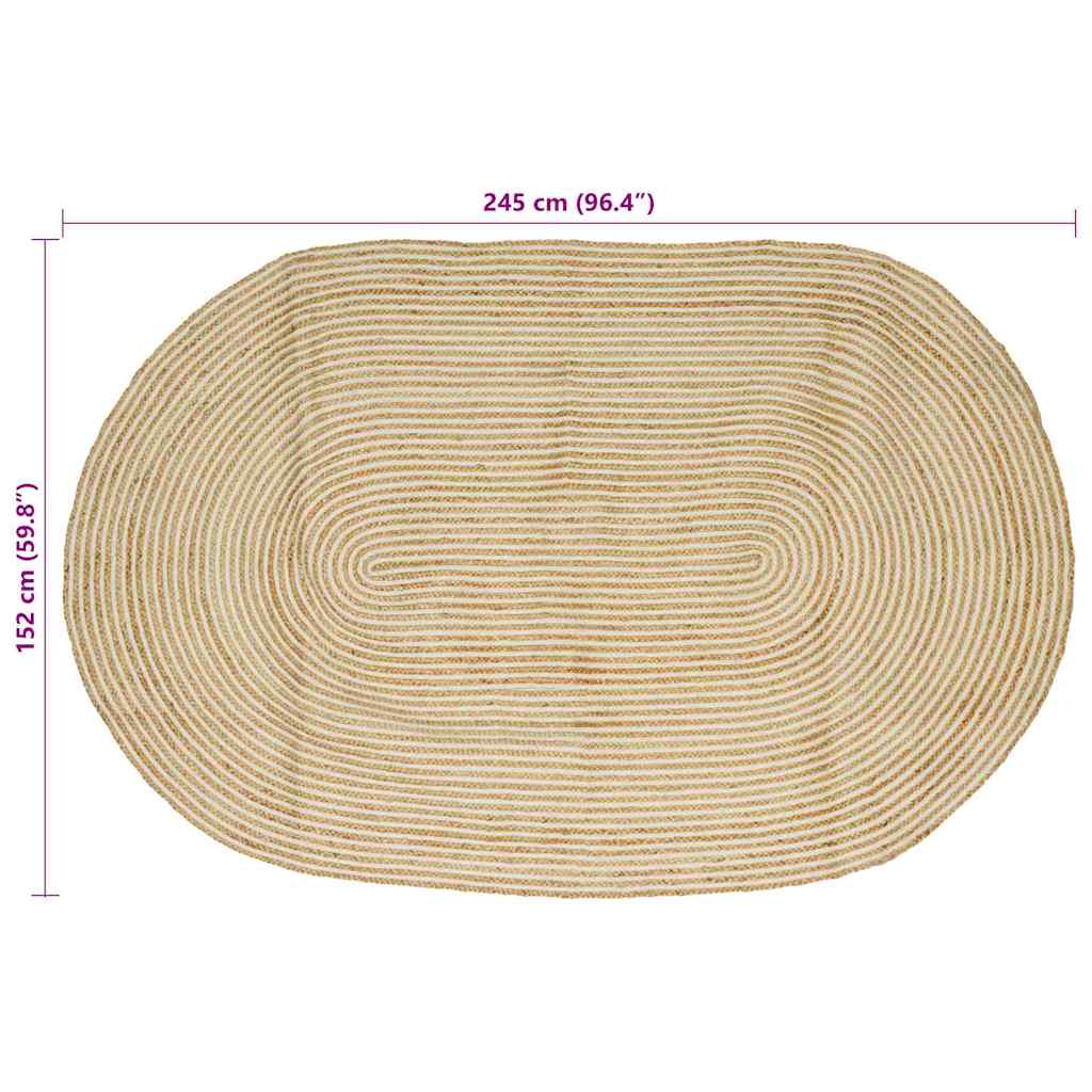 Tappeto da Area Naturale e Bianco 152 x 245 cm Juta