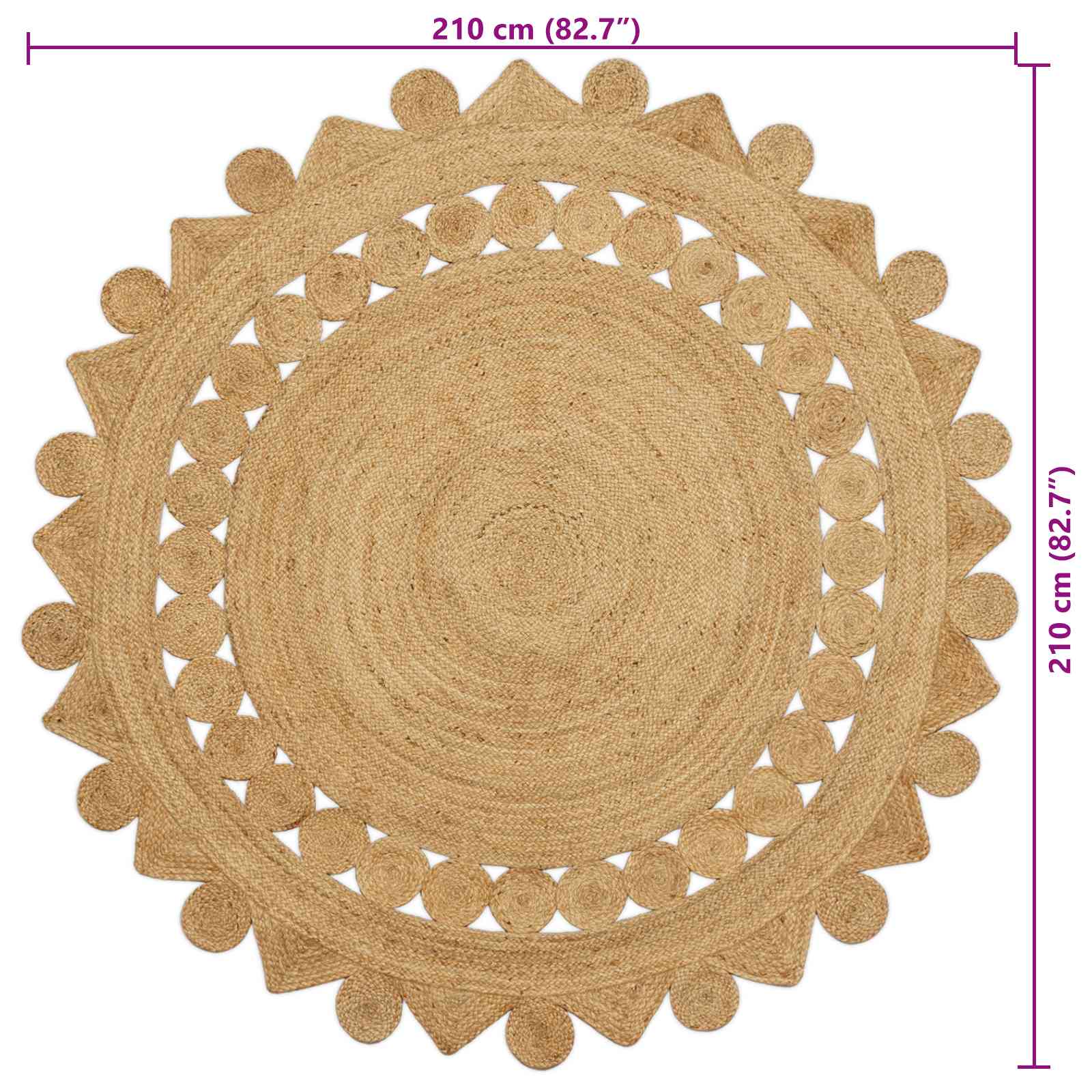 Tappeto da Area Naturale Ø 210 cm Juta
