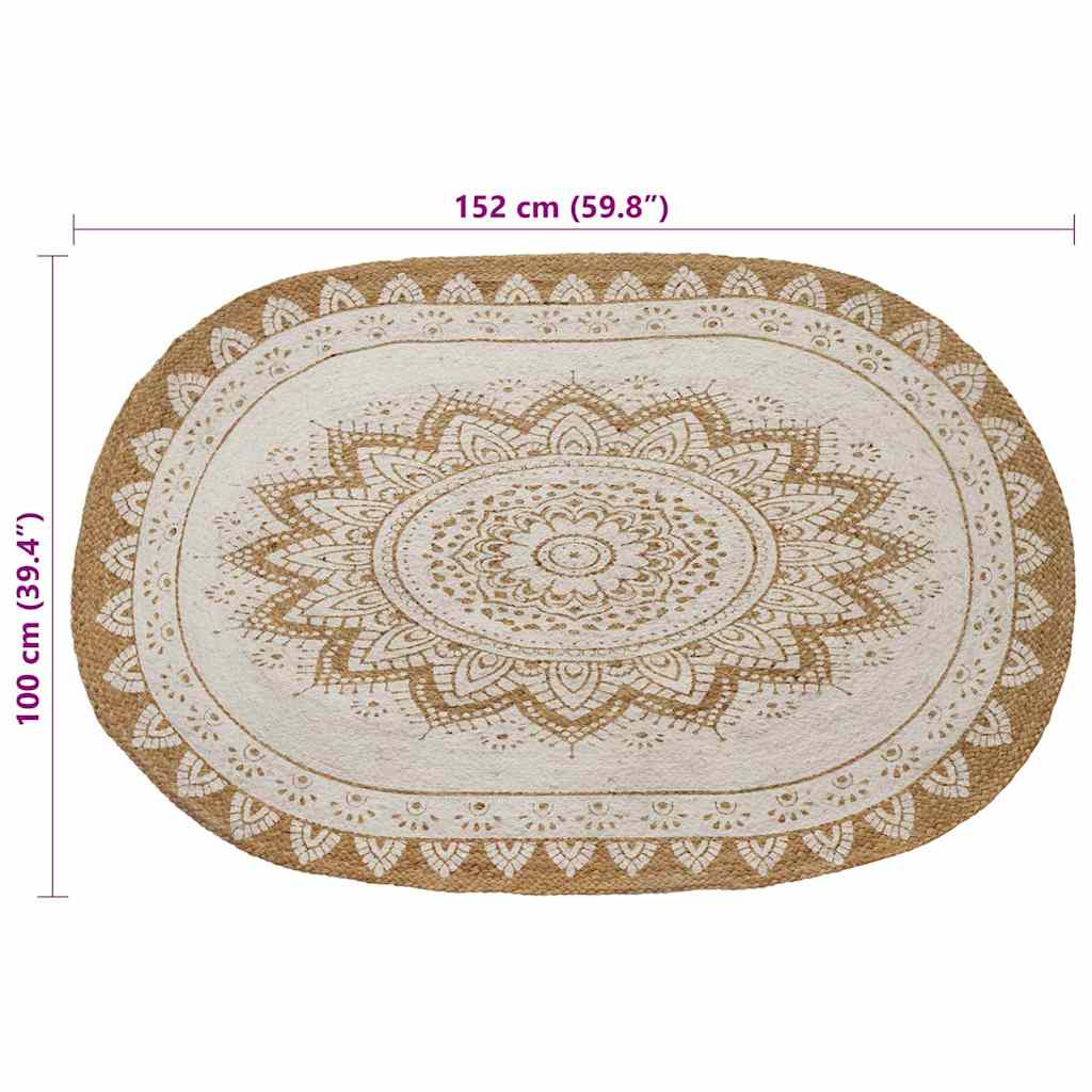 Tappeti per area Naturale con stampa bianca 100 x 152 cm Juta