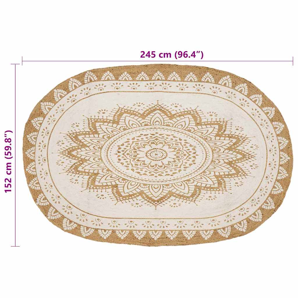 Tappeti per area Naturale con stampa bianca 152 x 245 cm Juta