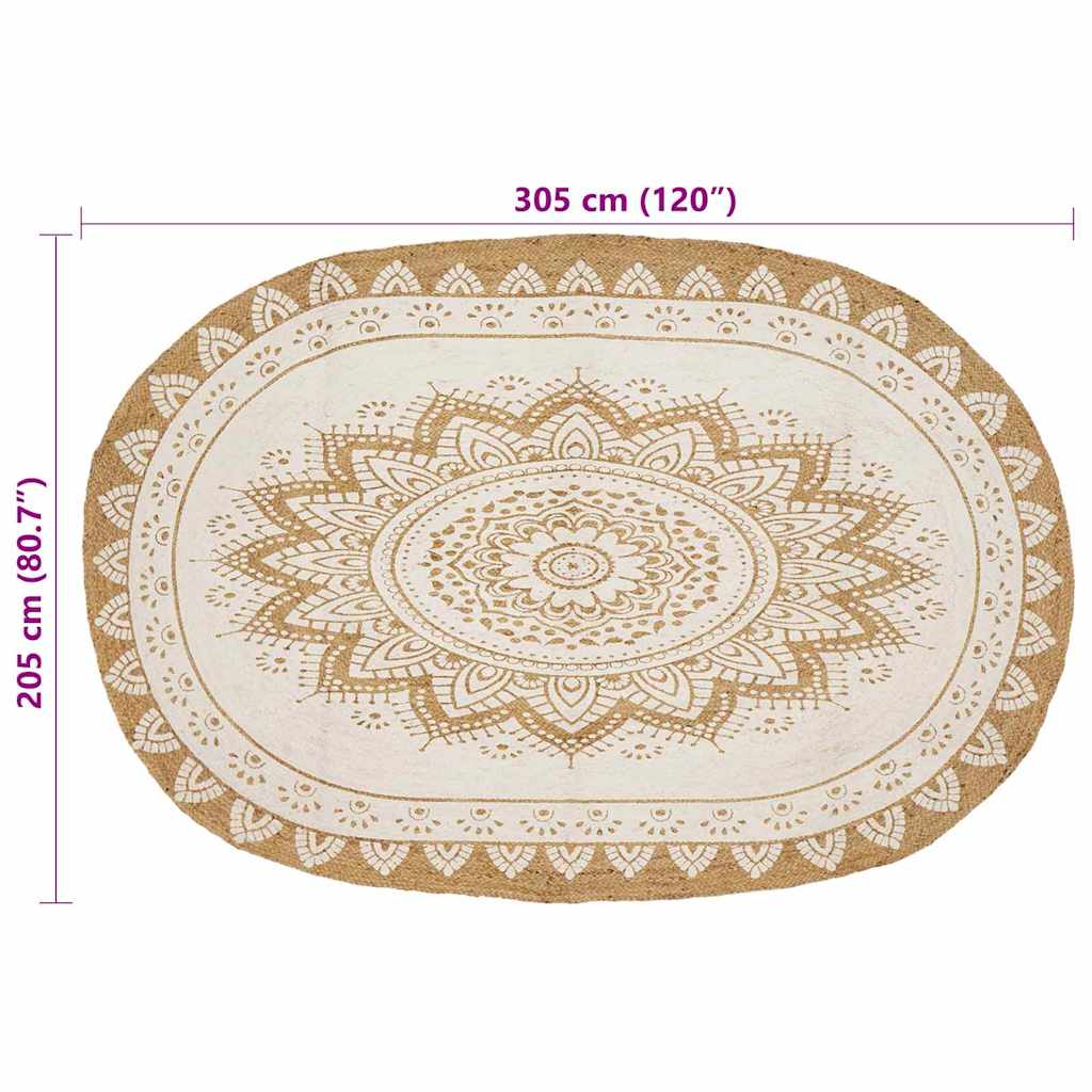 Tappeti per area Naturale con stampa bianca 205 x 305 cm Juta