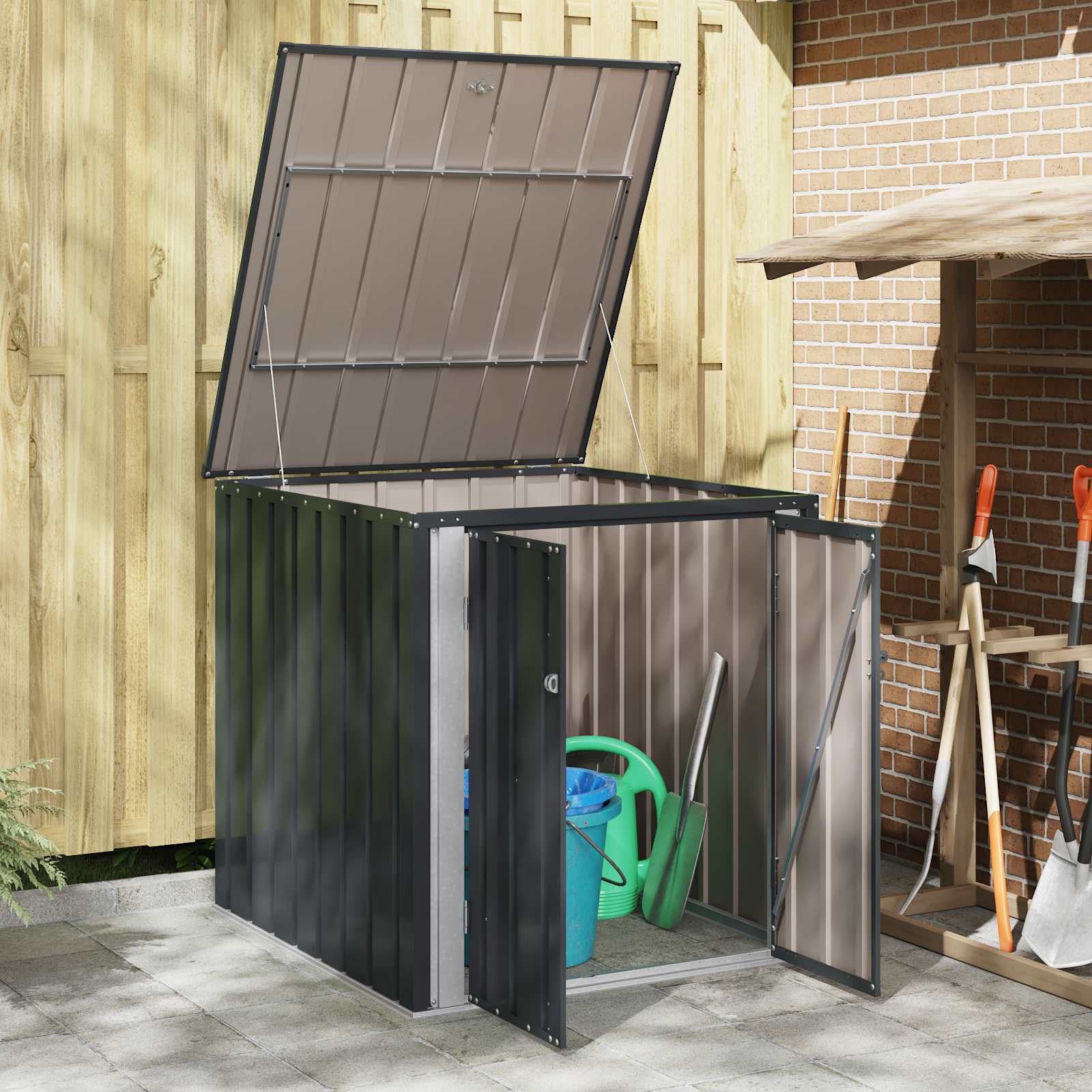 Cassa Stoccaggio Giardino Nera in Acciaio 101,5 x 107 cm