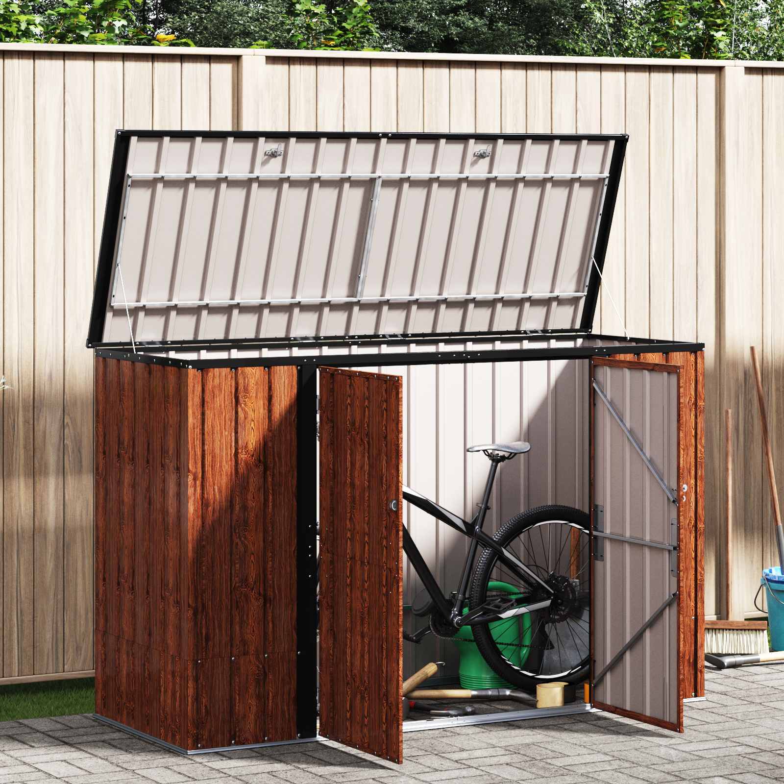 Cassa Stoccaggio Giardino Acciaio Marrone 214 x 82 x 132 cm