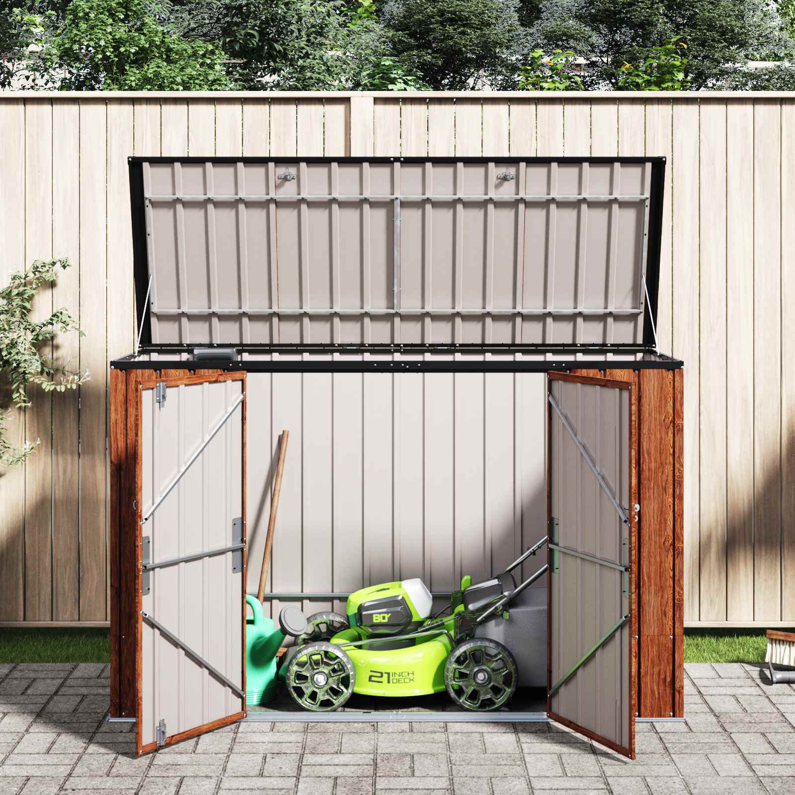 Cassa Stoccaggio Giardino Acciaio Marrone 214 x 82 x 132 cm