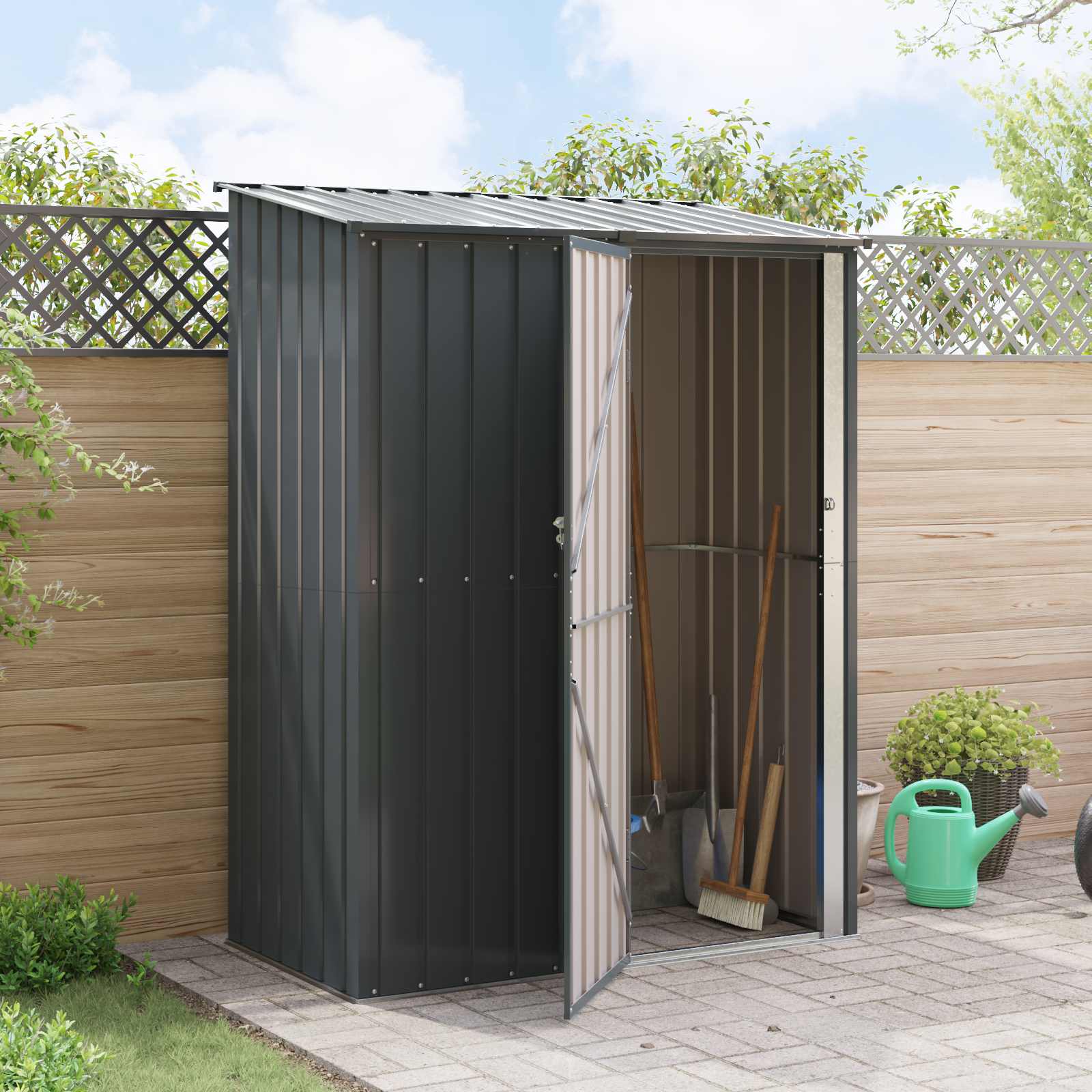 Casetta da giardino antracite 153,5 x 86 x 200 cm in metallo