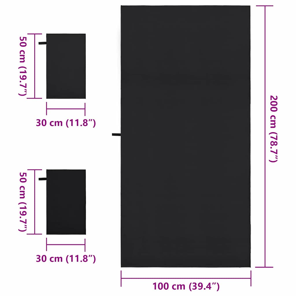 Set di Asciugamani Sportivi 3 pz Nero 210 x 100 cm