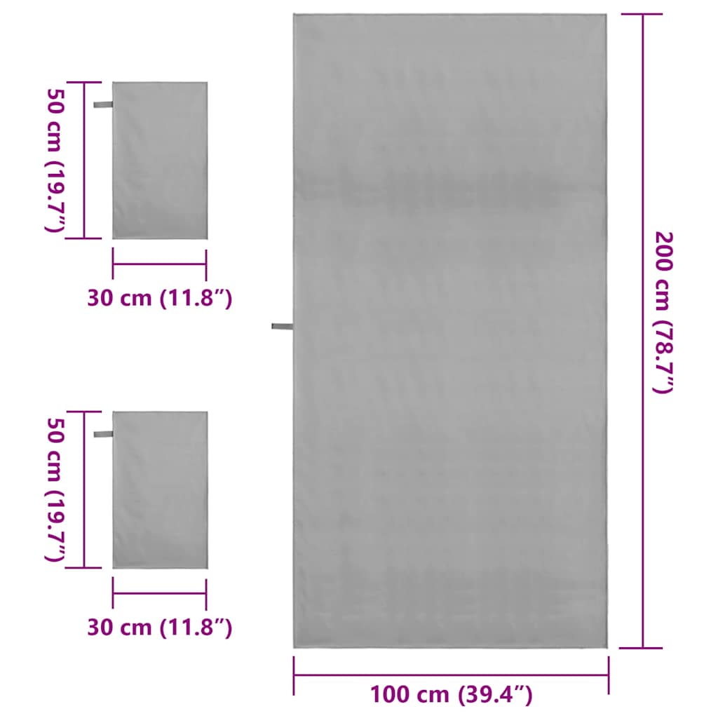 Set di Asciugamani Sportivi 3 pz Grigio Scuro 210 x 100 cm
