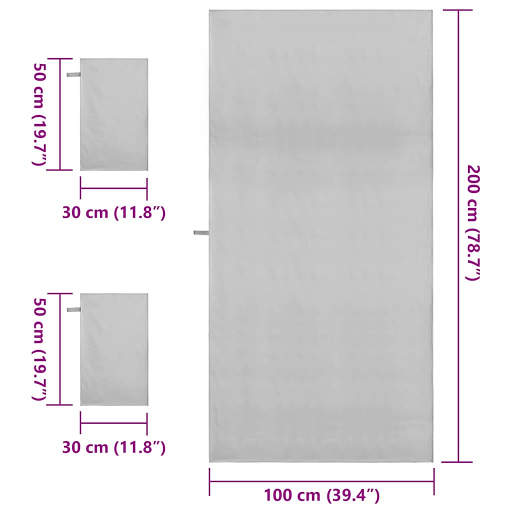 Set di Asciugamani Sportivi 3 pz Grigio 210 x 100 cm