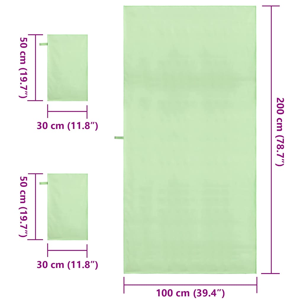 Set di Asciugamani Sportivi 3 pz Verde 210 x 100 cm