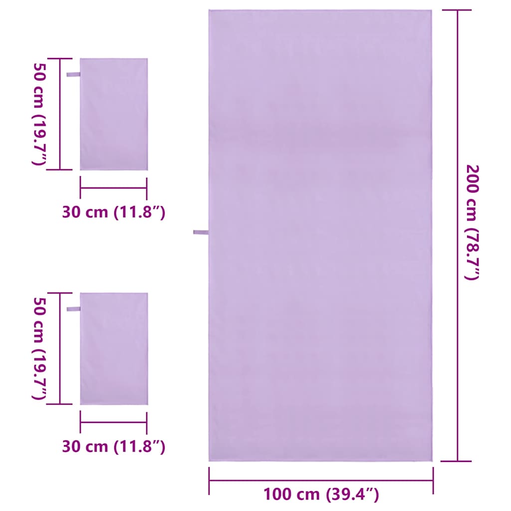 Set di Asciugamani Sportivi 3 pz Viola 210 x 100 cm