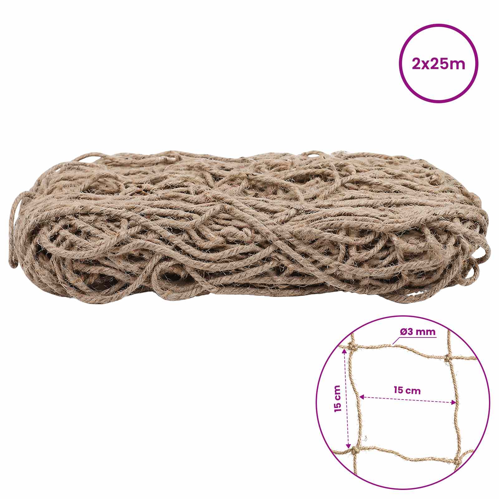 Rete di supporto per piante in juta Naturale 2 x 25 m