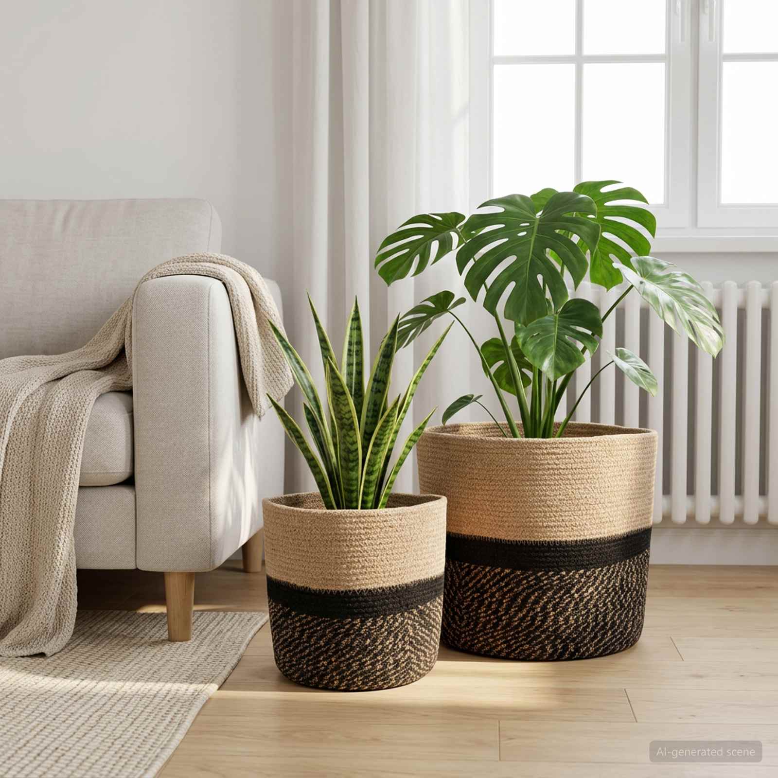 Set di Vasi per Piante 2 pz Naturale e Nero Ø 28 x 28 cm