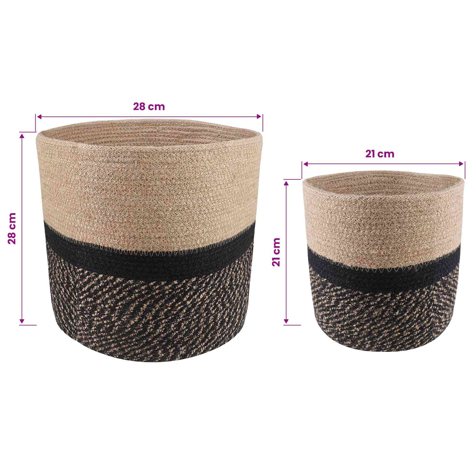 Set di Vasi per Piante 2 pz Naturale e Nero Ø 28 x 28 cm