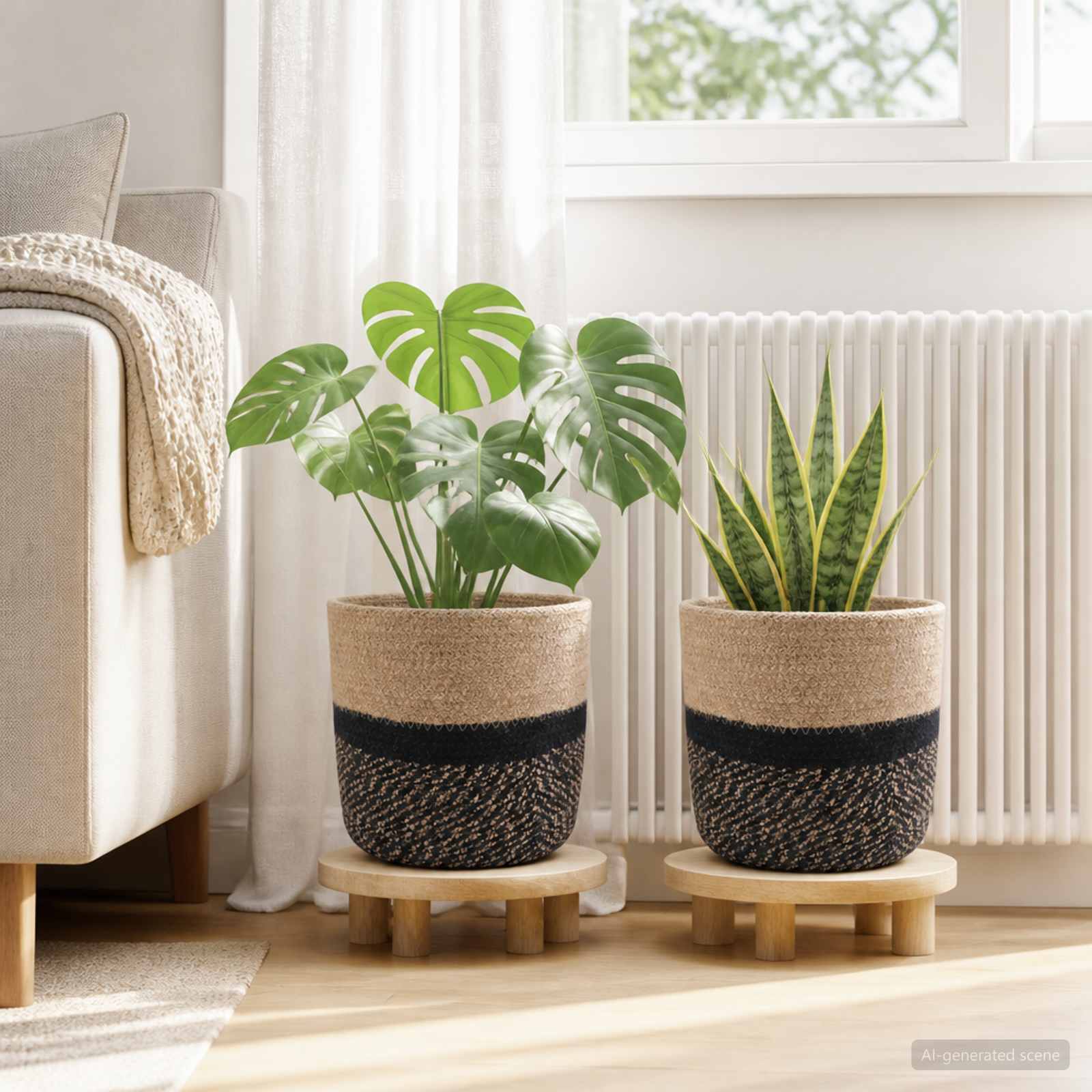 Set di Vasi per Piante 2 pz Naturale e Nero Ø 21 x 21 cm
