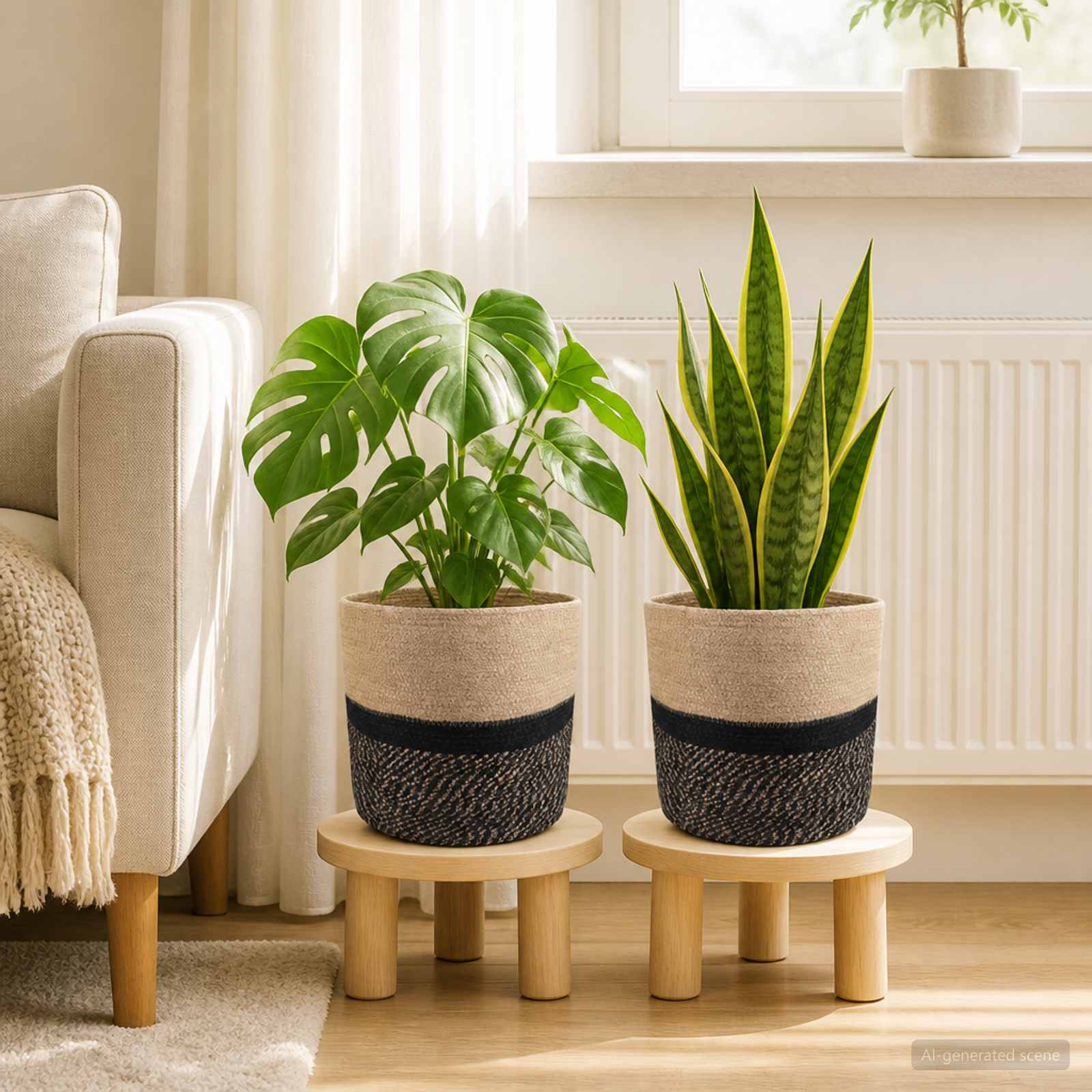 Set di Vasi per Piante 2 pz Naturale e Nero Ø 28 x 28 cm
