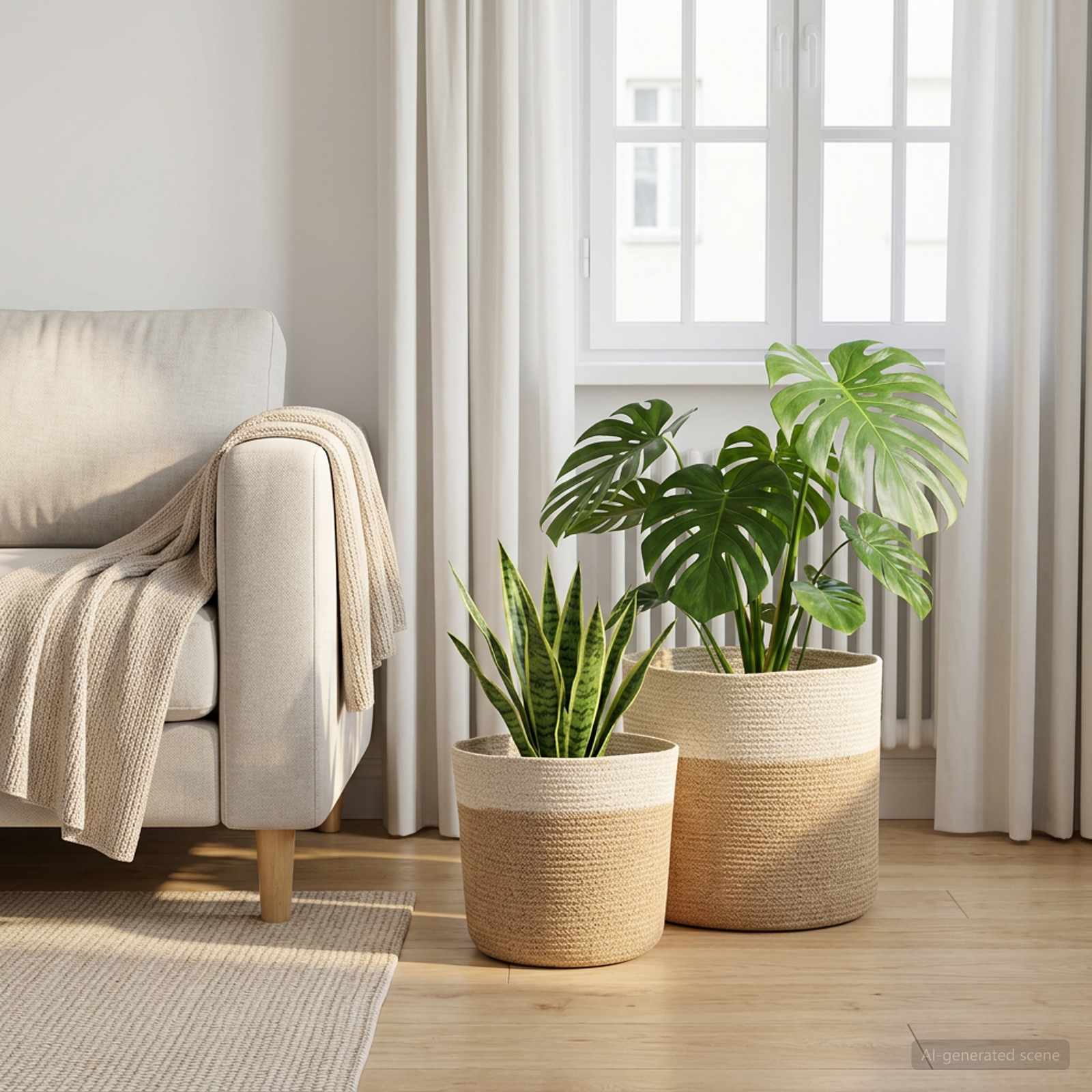 Set di Vasi per Piante 2 pz Naturale e Bianco Ø 28 x 28 cm