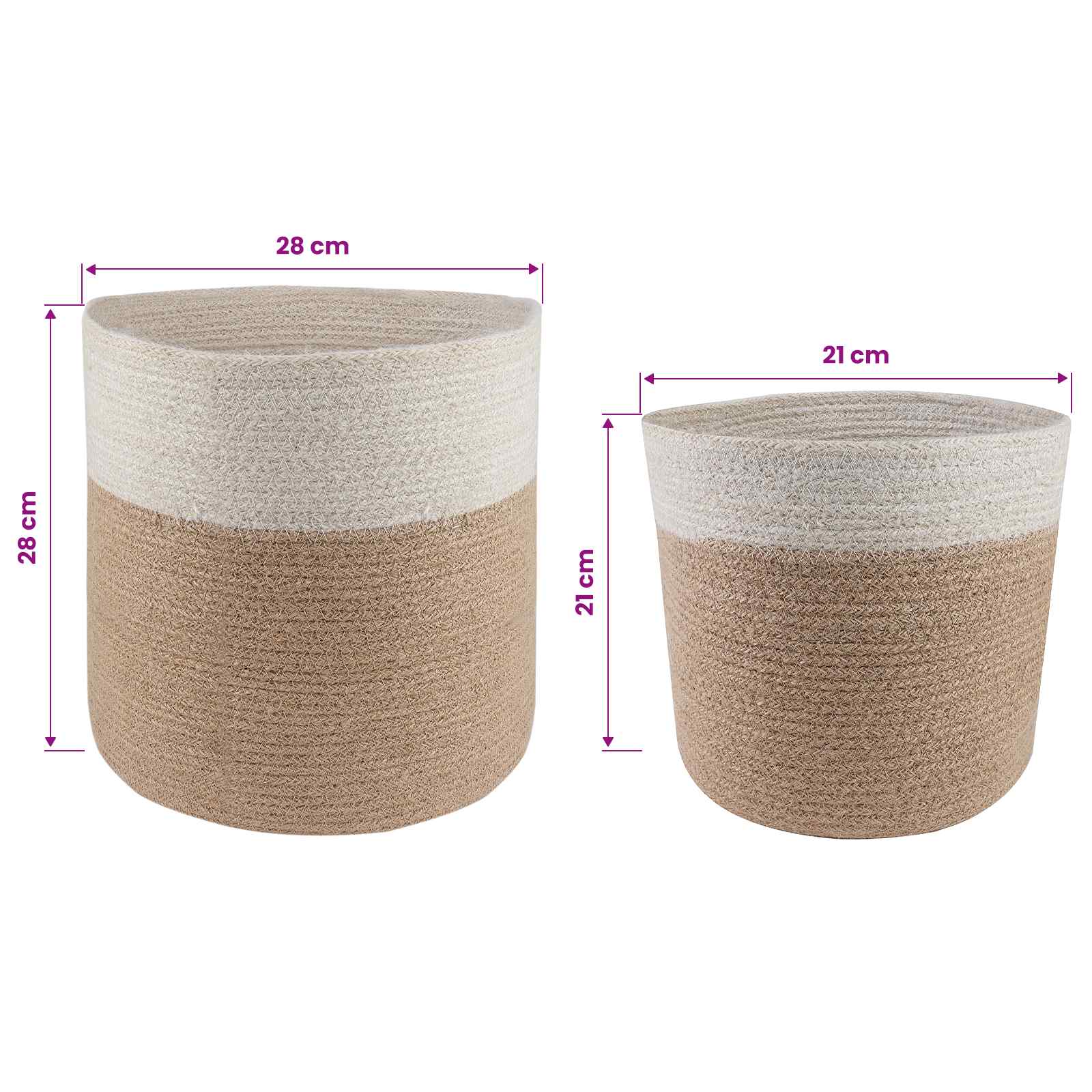 Set di Vasi per Piante 2 pz Naturale e Bianco Ø 28 x 28 cm