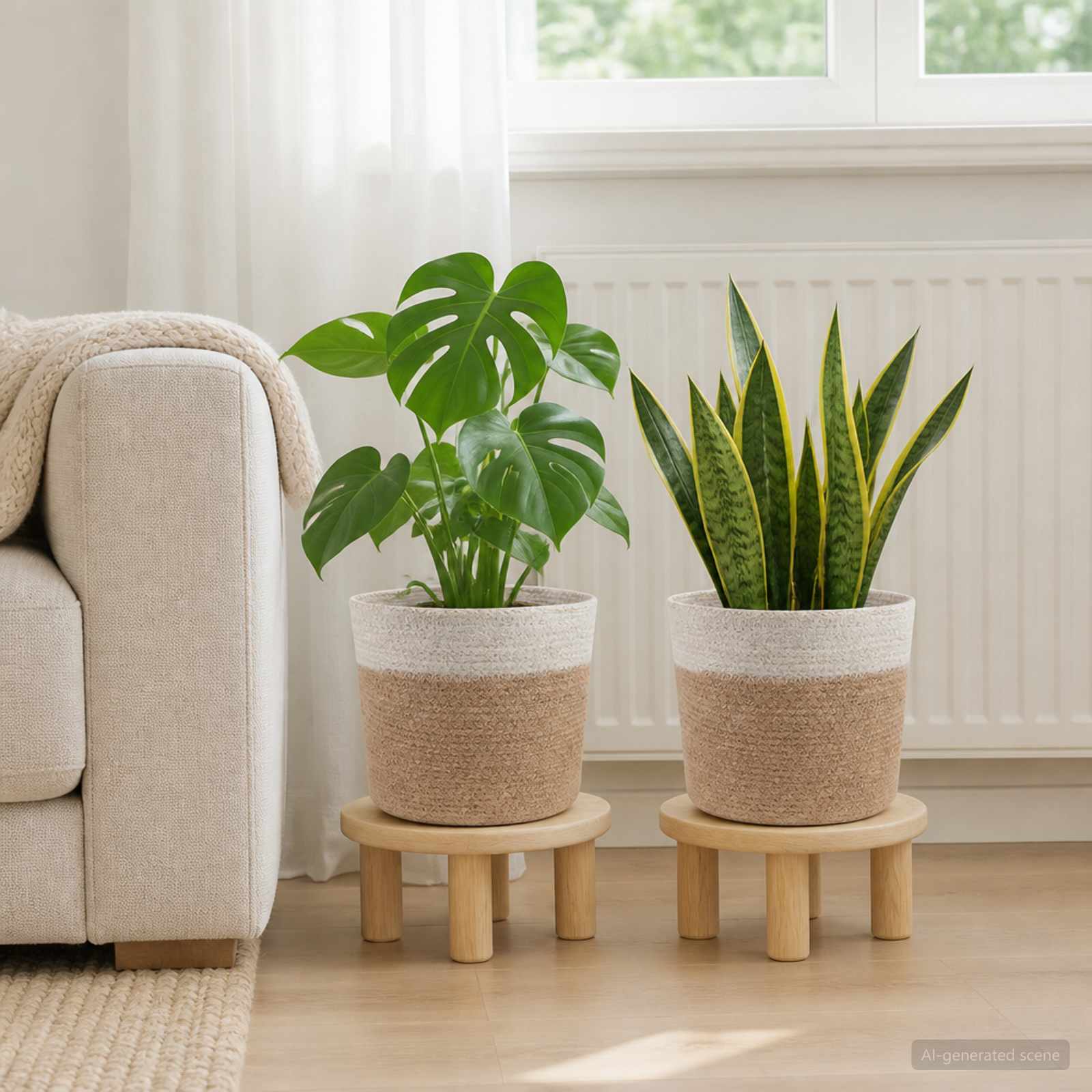 Set di Vasi per Piante 2 pz Naturale e Bianco Ø 21 x 21 cm