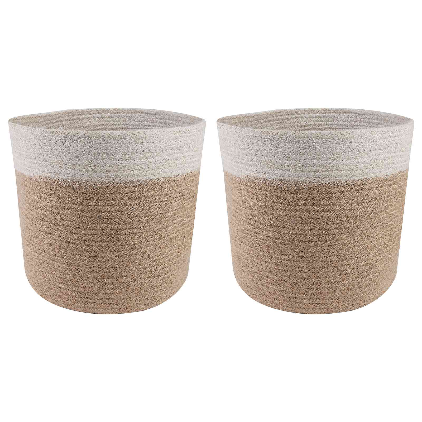 Set di Vasi per Piante 2 pz Naturale e Bianco Ø 21 x 21 cm
