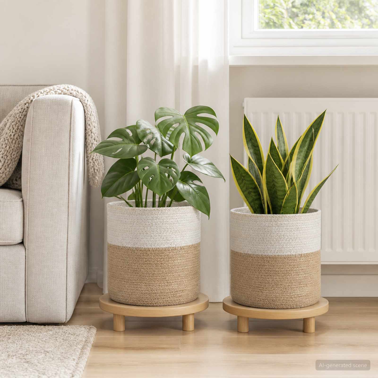 Set di Vasi per Piante 2 pz Naturale e Bianco Ø 28 x 28 cm