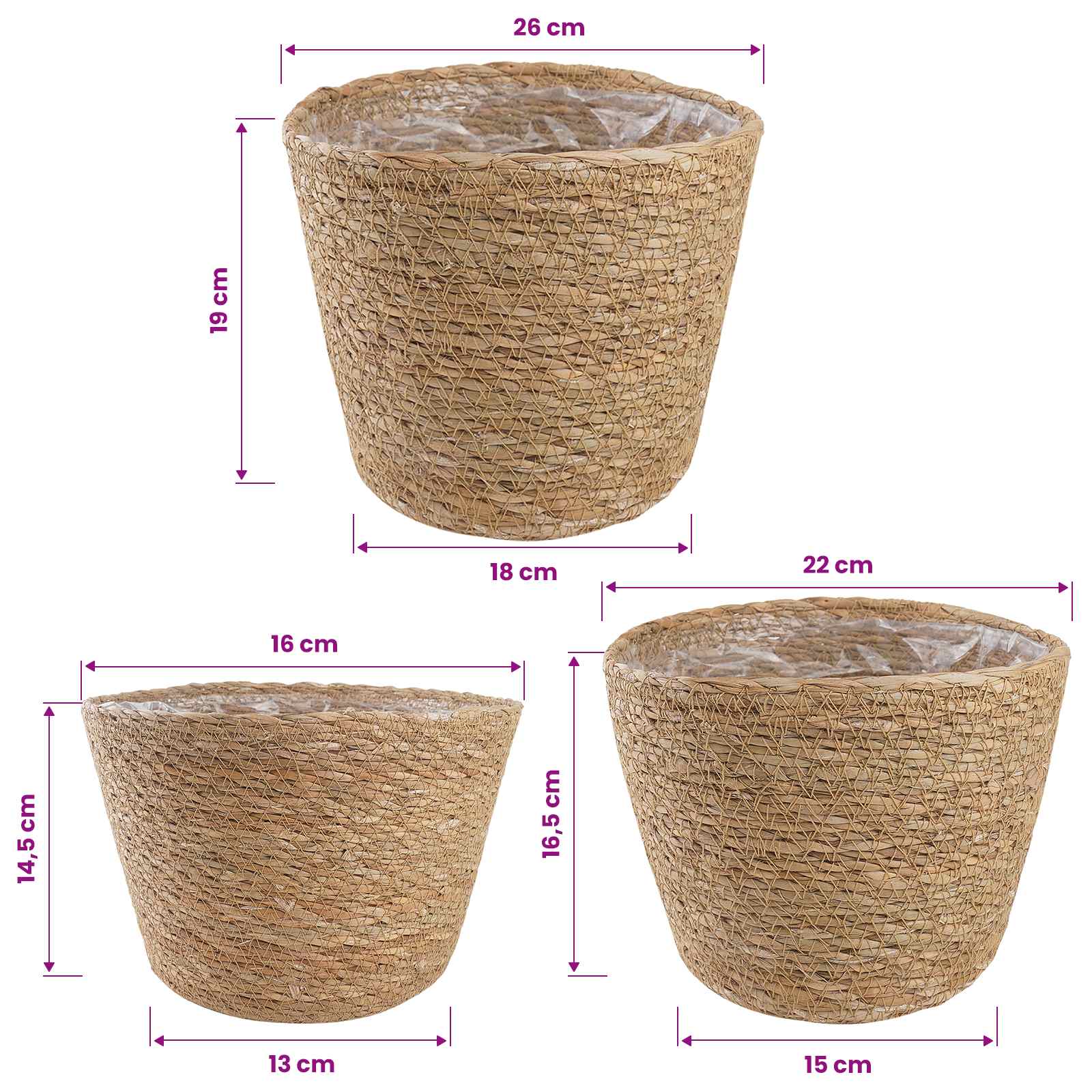 3 pz Naturale Ø26 x 19 cm 100% Erba marina