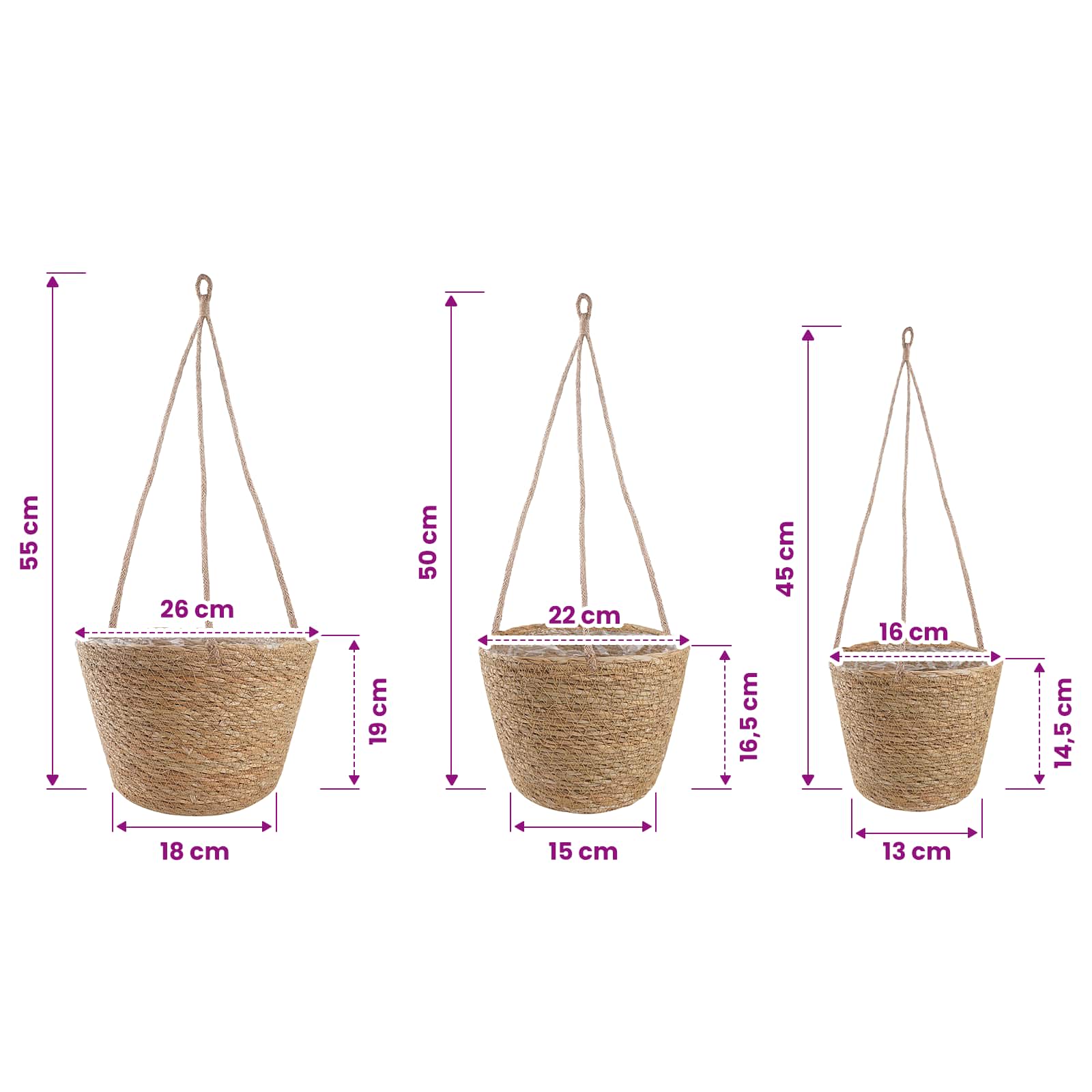 3 pz Naturale Ø26 x 19 cm 100% Erba marina