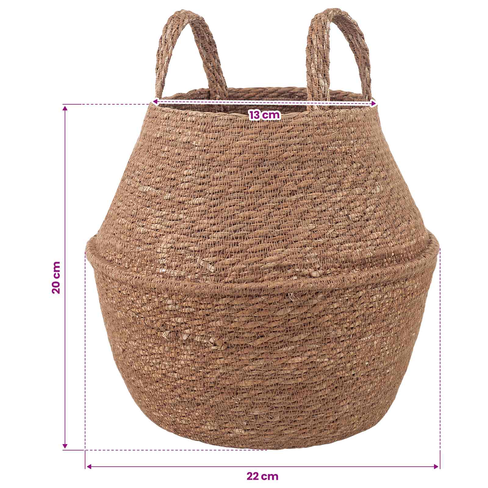 Vaso da fiori con manici Naturale Ø 22 x 20 cm 100% Erba marina
