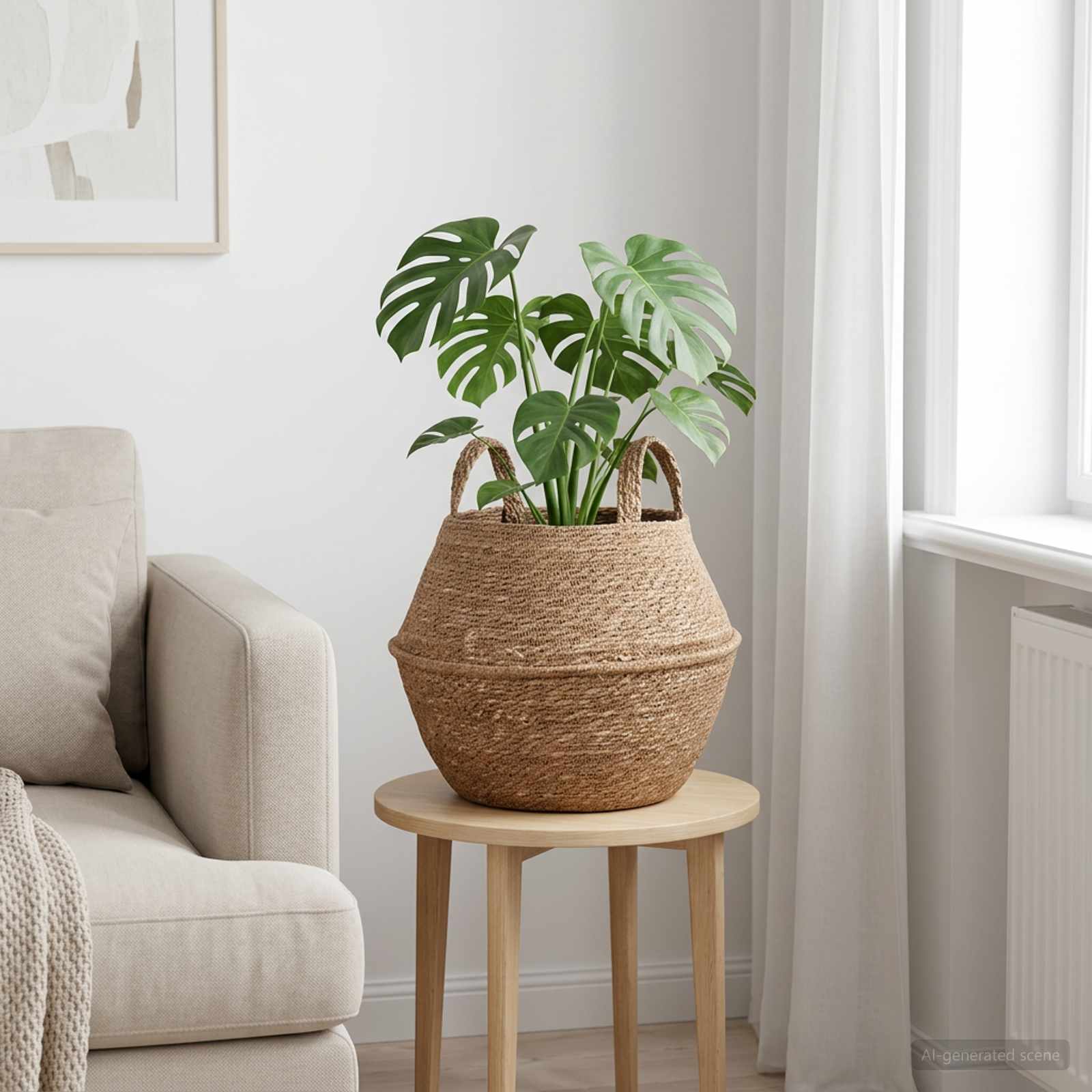 Vaso da fiori con manici Naturale Ø 32 x 32 cm 100% Erba marina