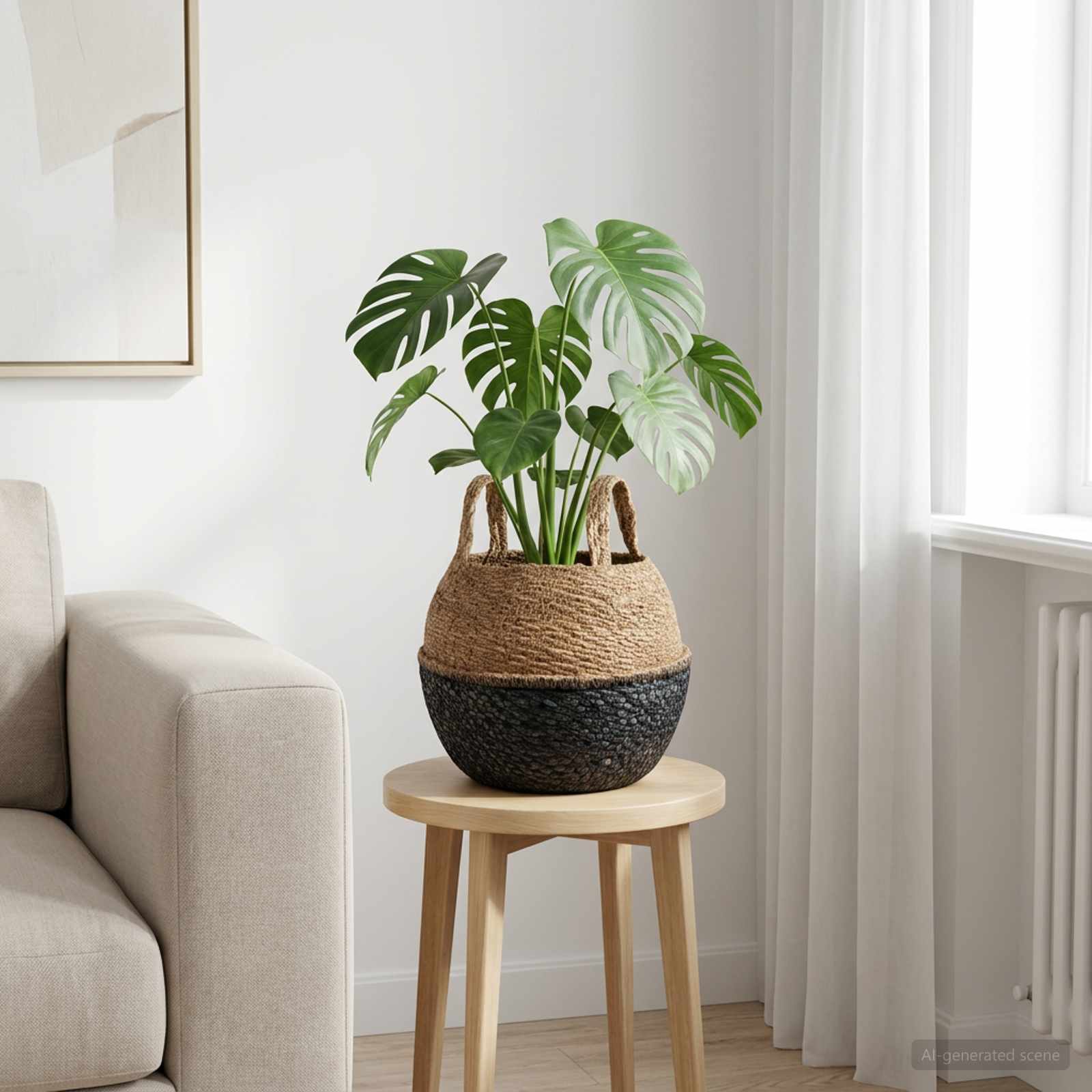 Vaso da fiori con manici Nero Ø 22 x 20 cm 100% Erba marina