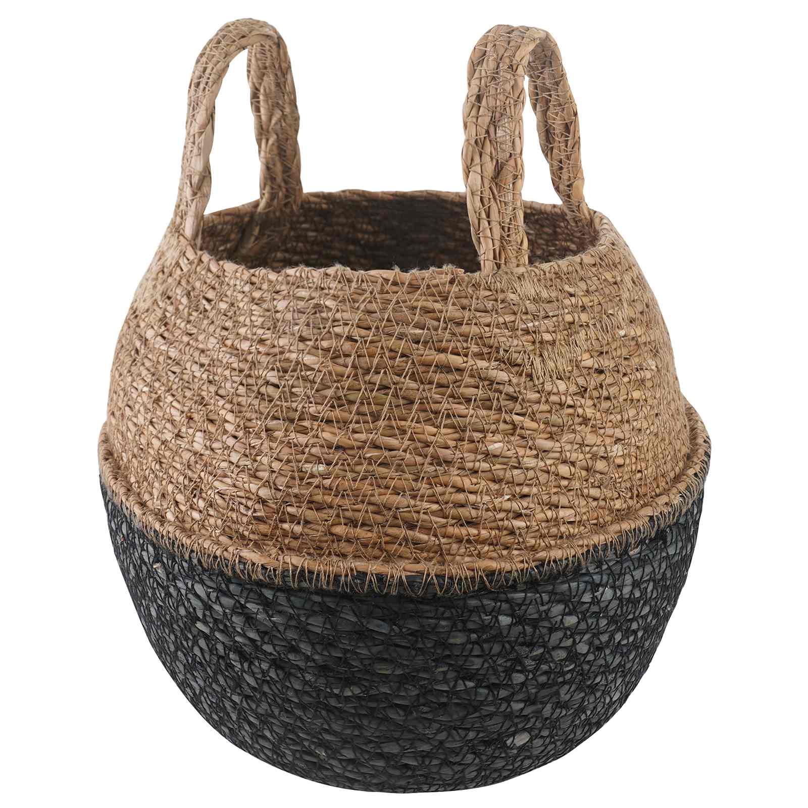 Vaso da fiori con manici Nero Ø 22 x 20 cm 100% Erba marina