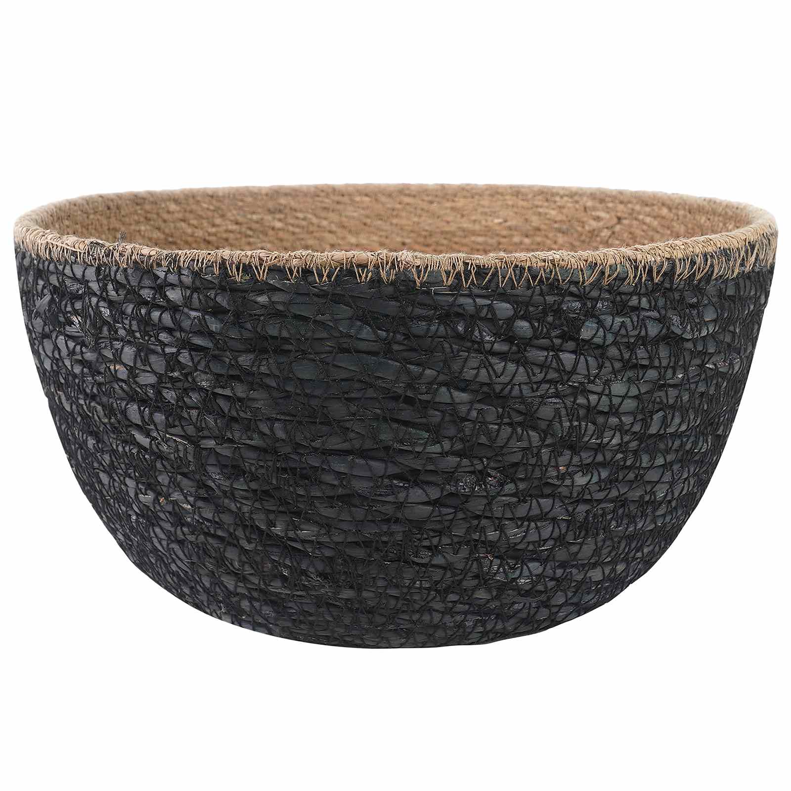 Vaso da fiori con manici Nero Ø 22 x 20 cm 100% Erba marina